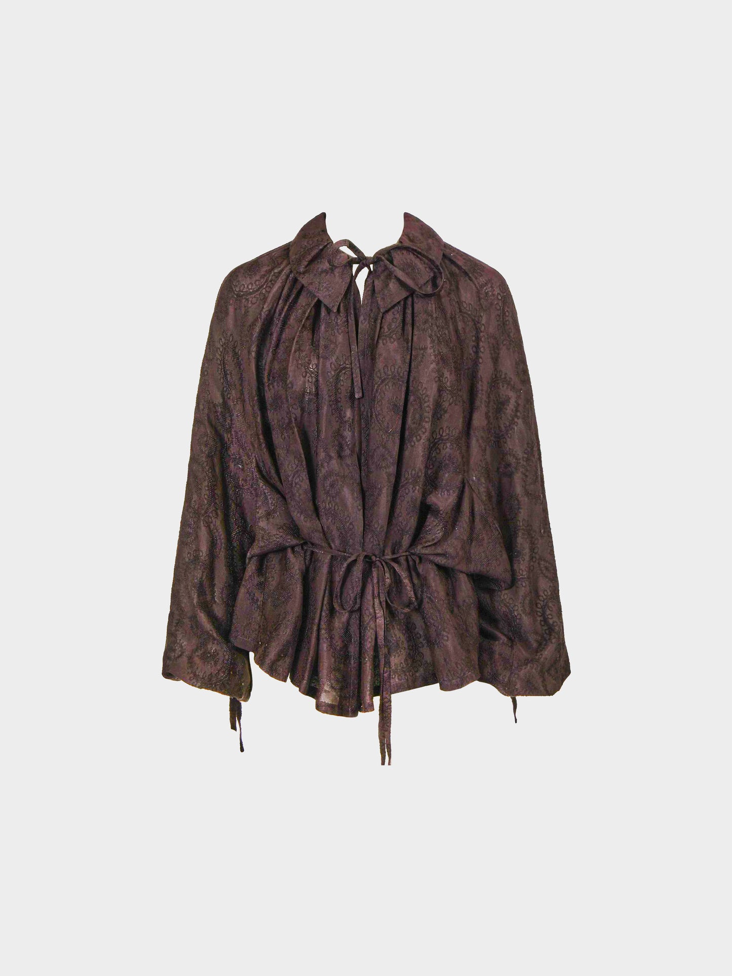 John Galliano 1995 Brown Viscose Indian-inspired Boteh Embroidered Blouse