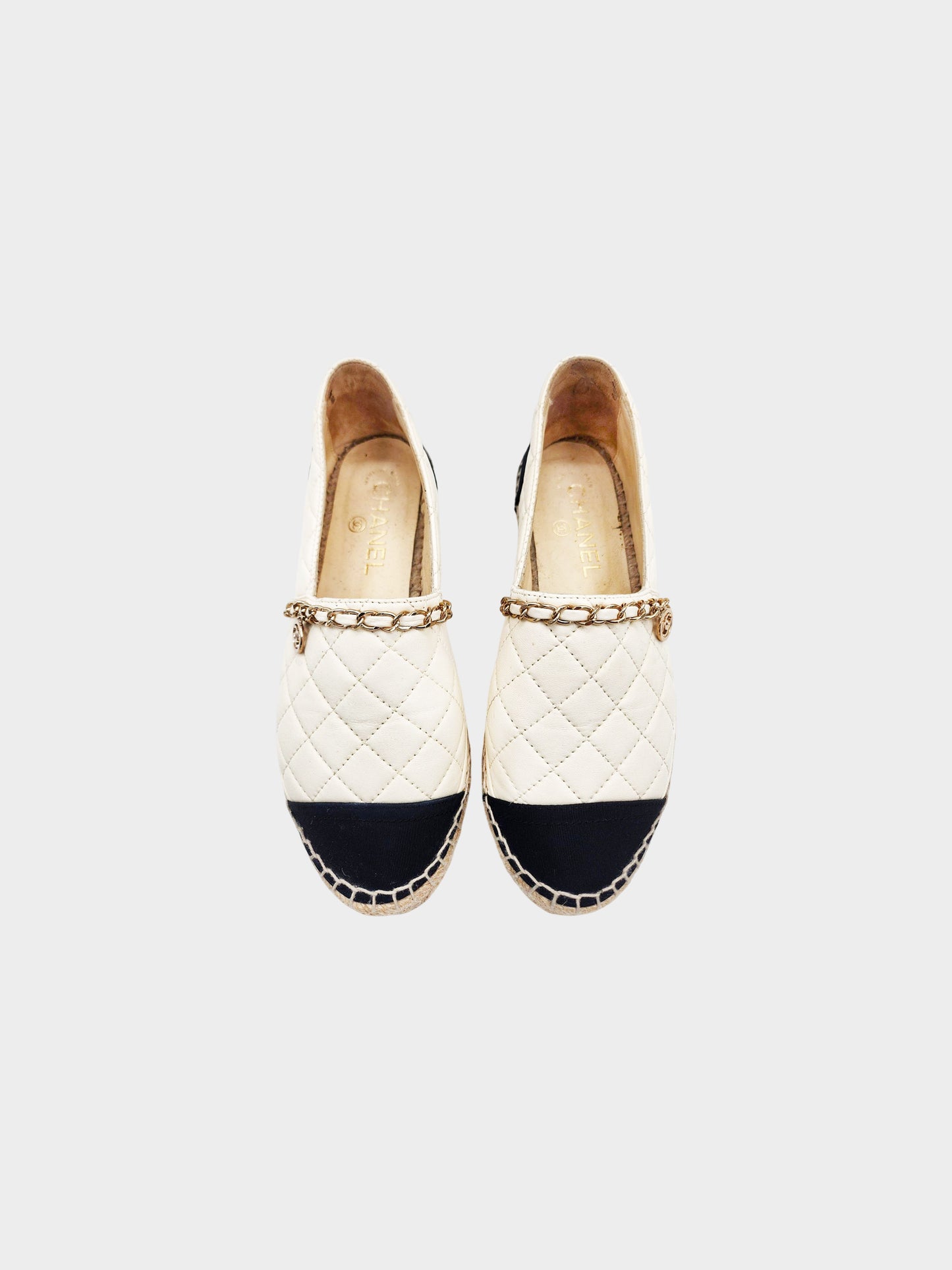 Chanel 2010s Ivory White Quilted Lambskin Leather Espadrilles