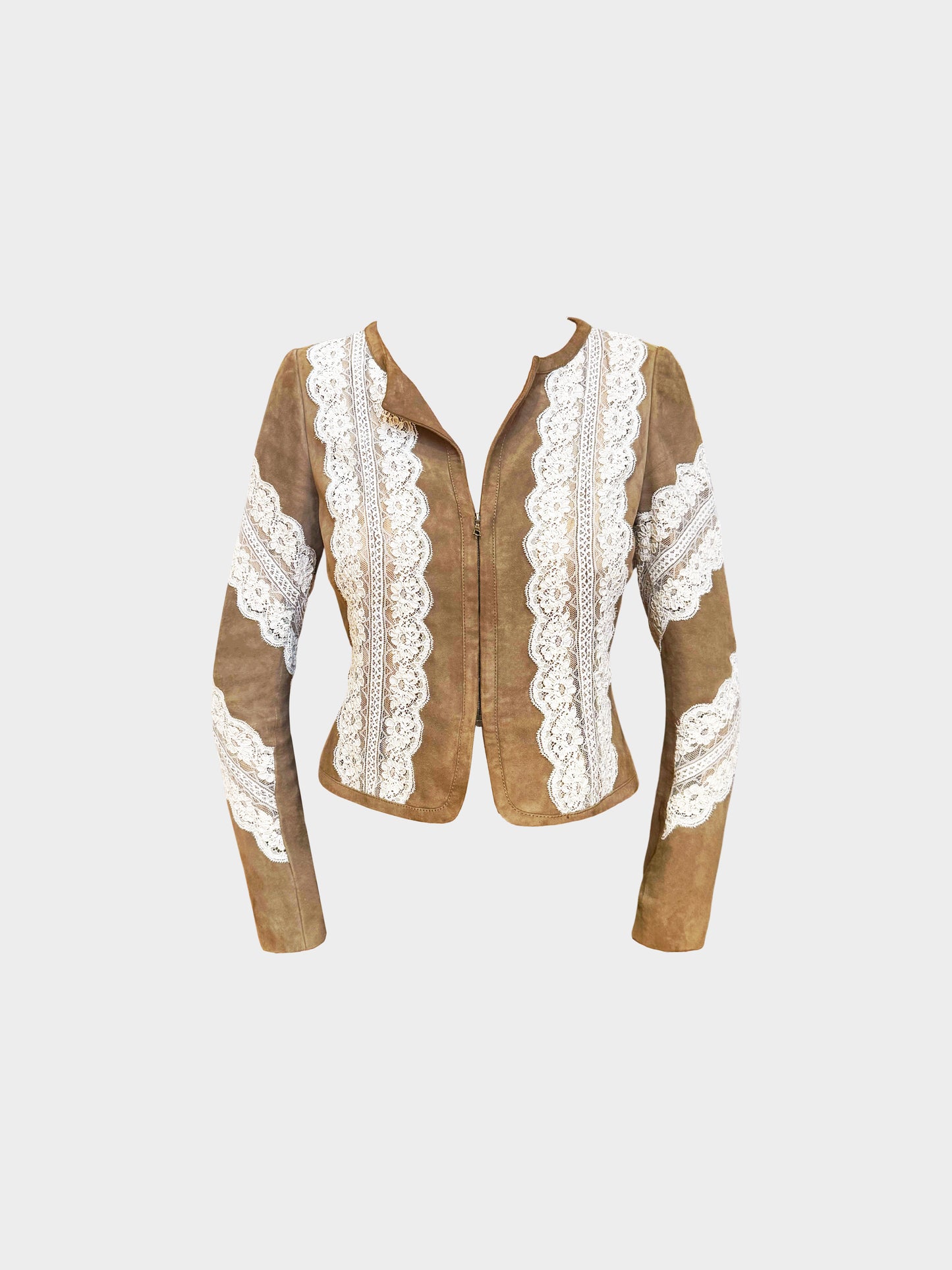 Valentino 1990s Brown Suede and Lace Jacket and Skirt Set