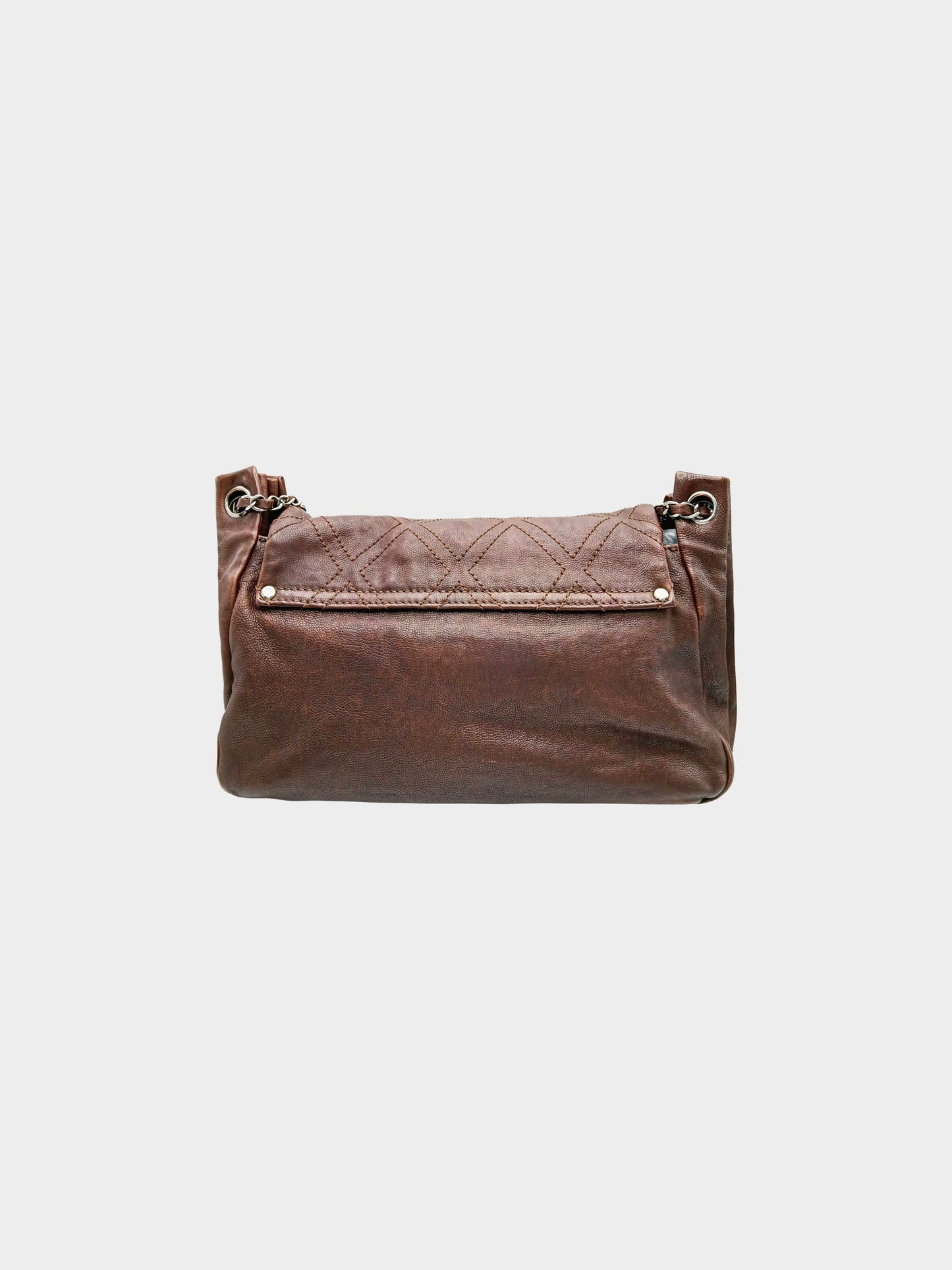 Chanel 2006 Brown Calfskin Leather Diamond Stitch Accordion Flap Bag