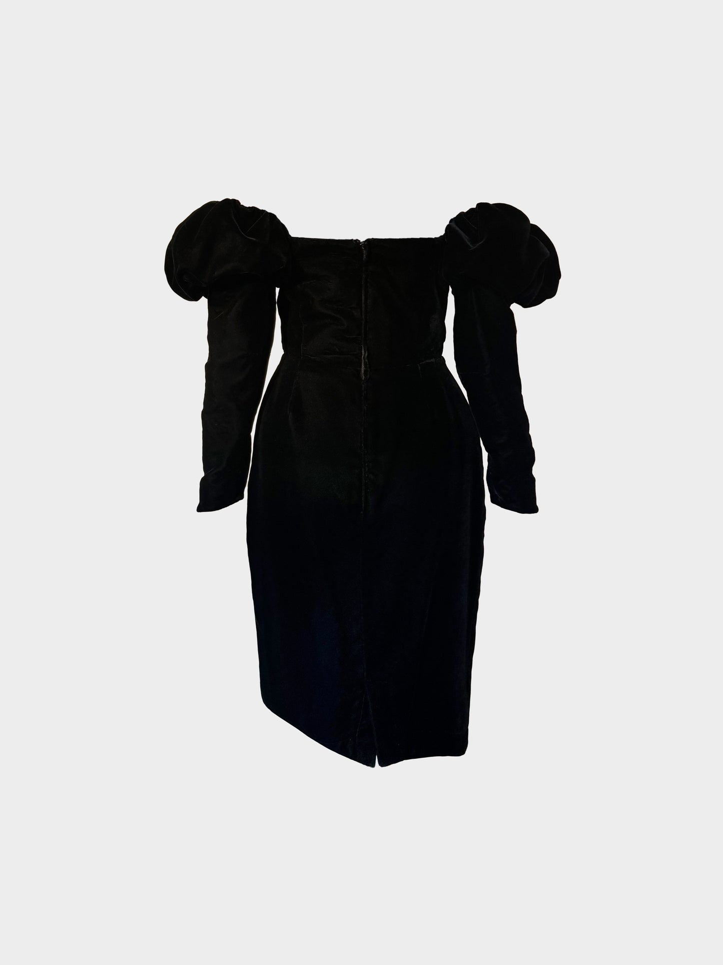 Thierry Mugler 1998 Black Off Shoulder Long-sleeved Velvet Dress