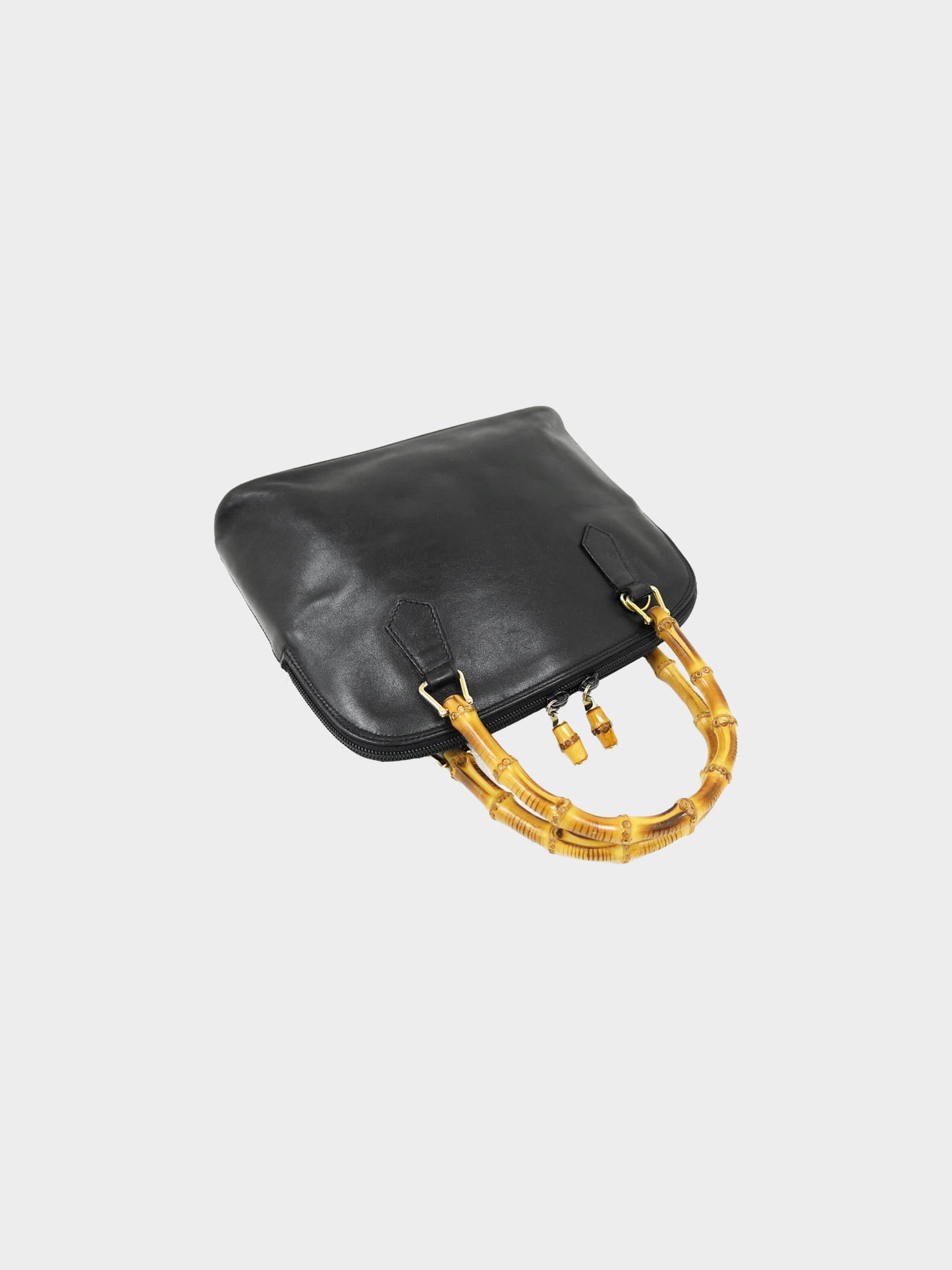 Gucci 1990s Black Leather Bamboo Top Handle Bag