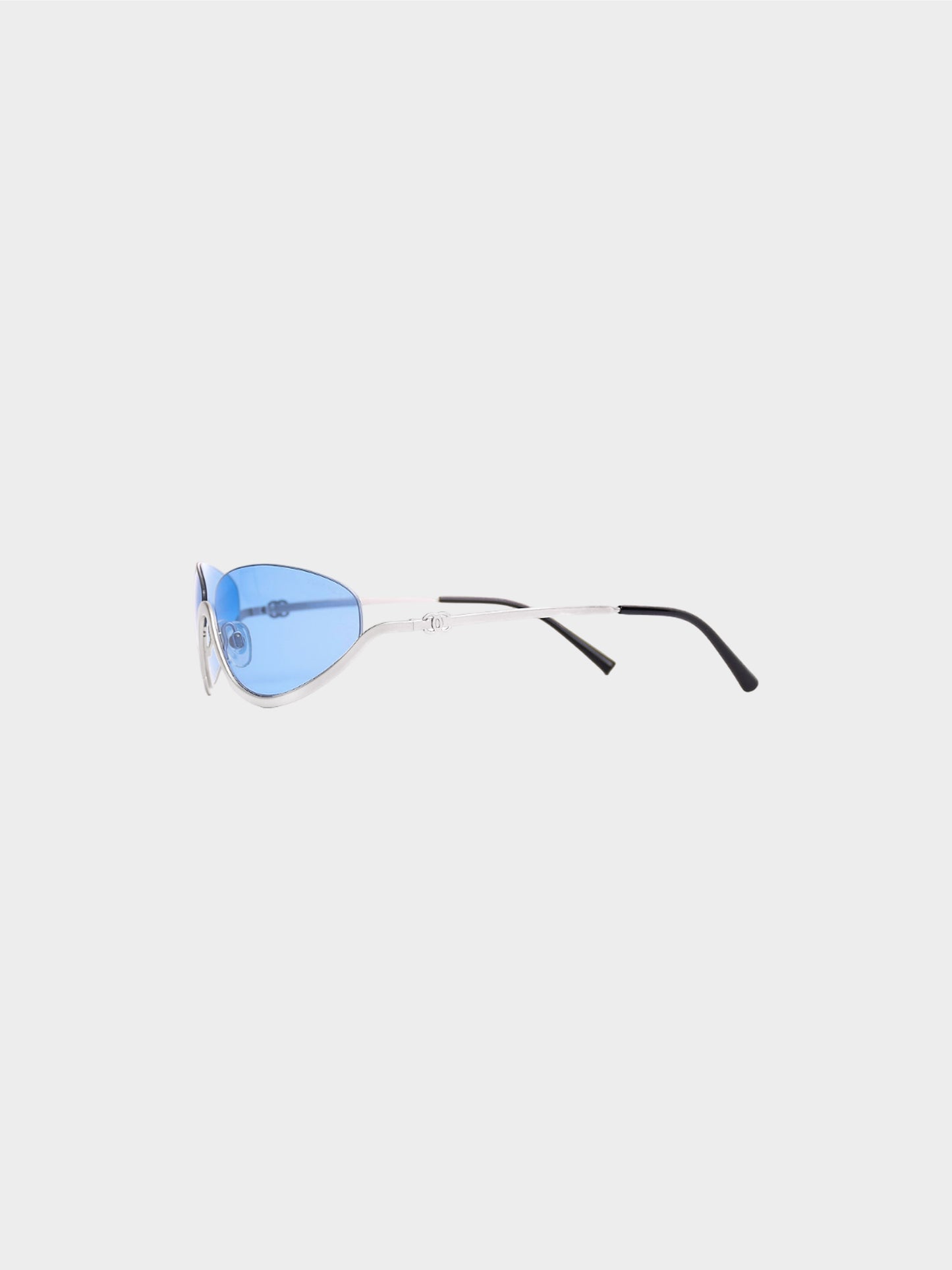 Chanel 2000s Rare Silver Lower Frame Sunglasses