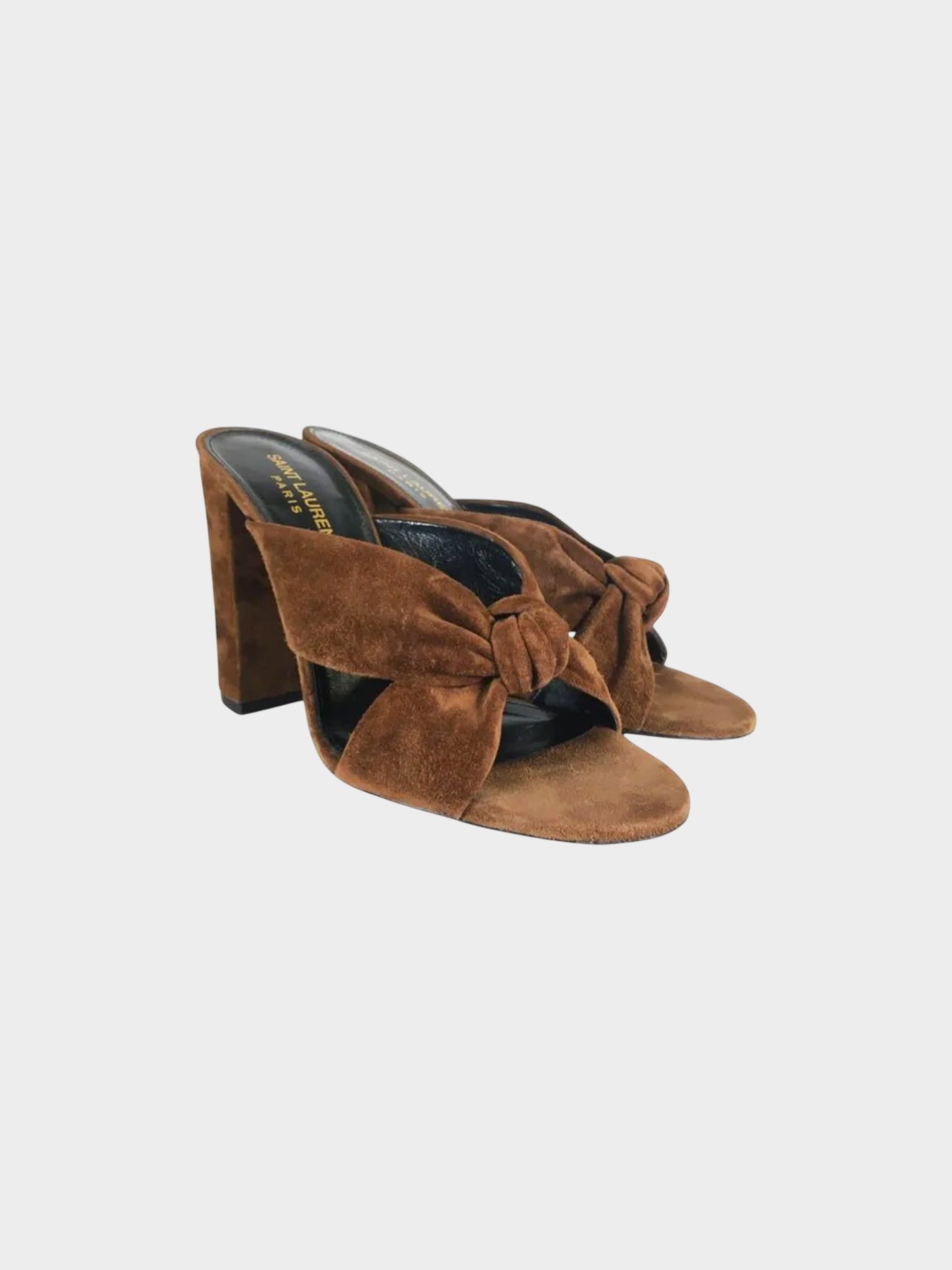 Saint Laurent 2020s Brown Loulou Knot Suede Heeled Sandals