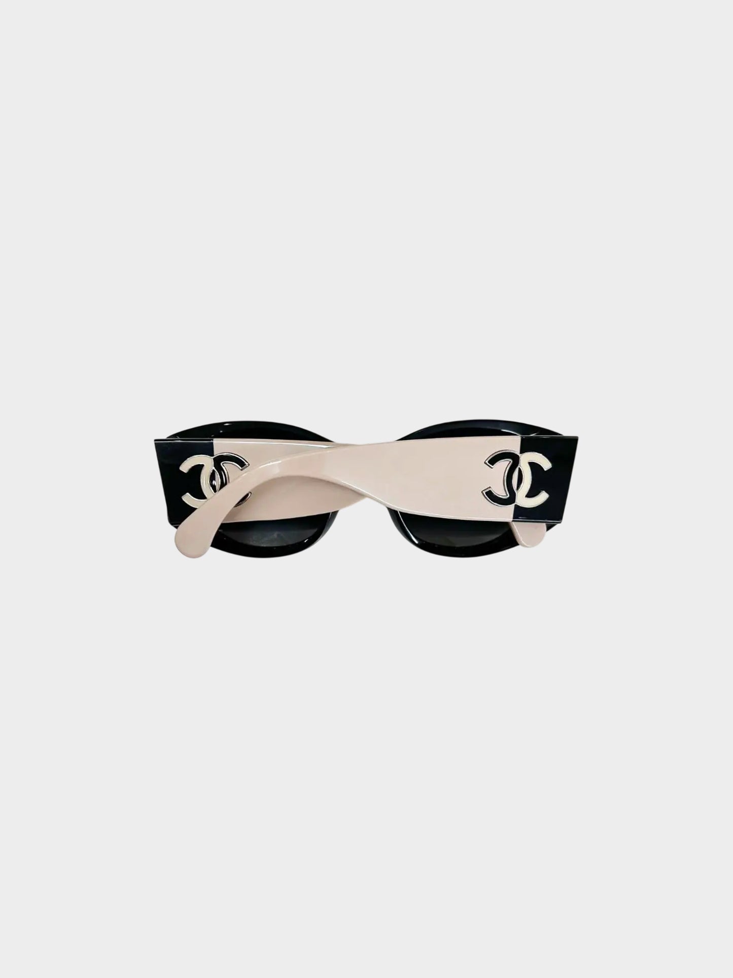 Chanel 2020s Beige and Black Two-tone Oval Sunglasses