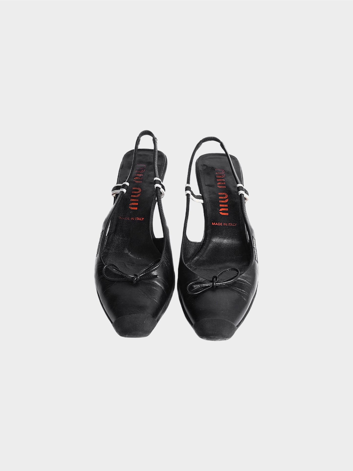 Miu Miu SS 2000 Black Leather Kitten Heels with Bow