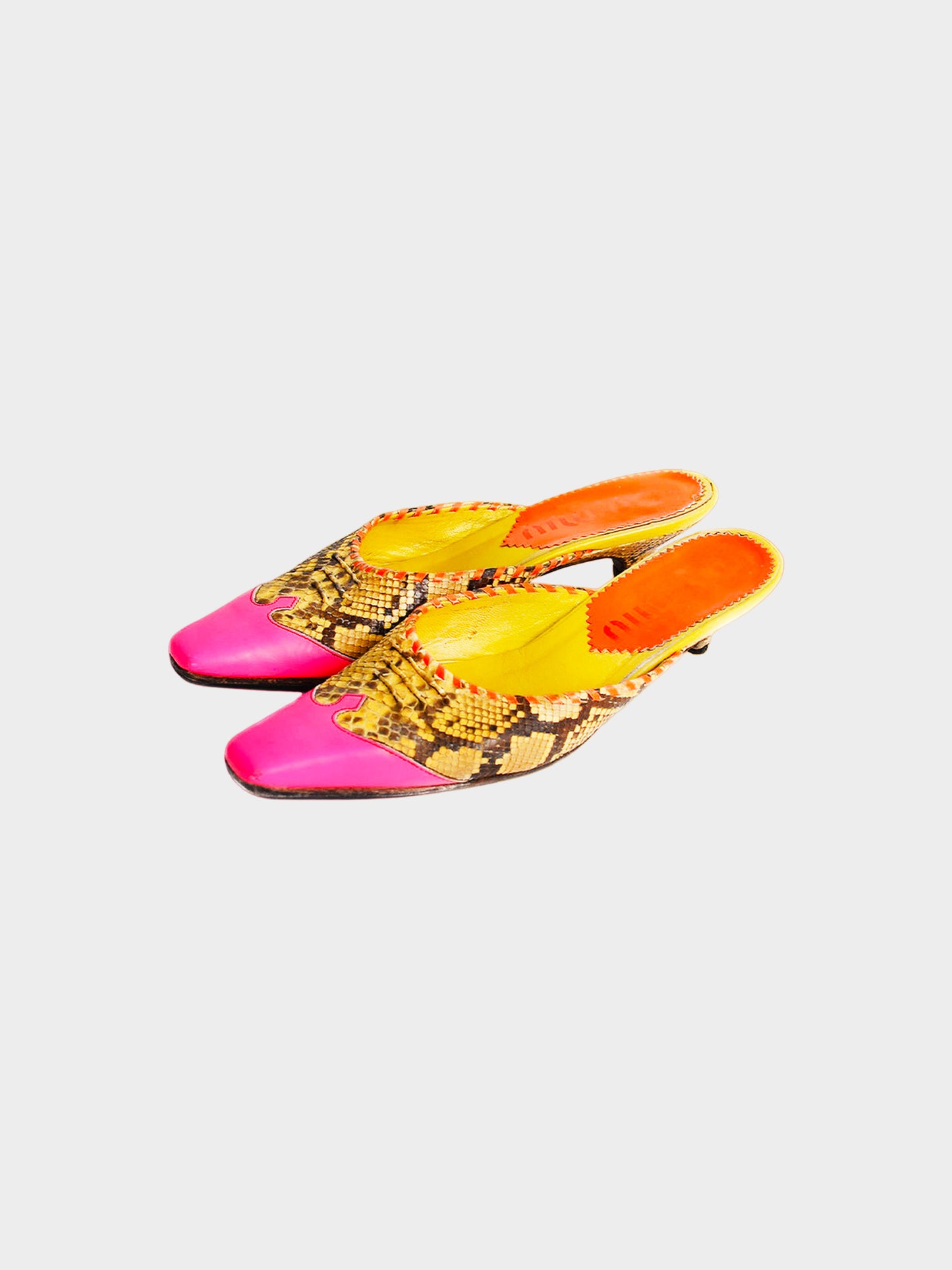 Miu Miu SS 1999 Python Neon Heeled Mules