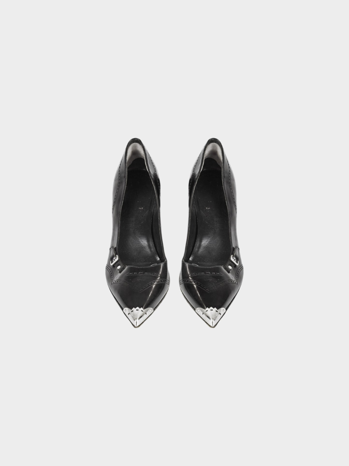 Miu Miu 2000s Black Leather Pointed Pumps with Metal Details