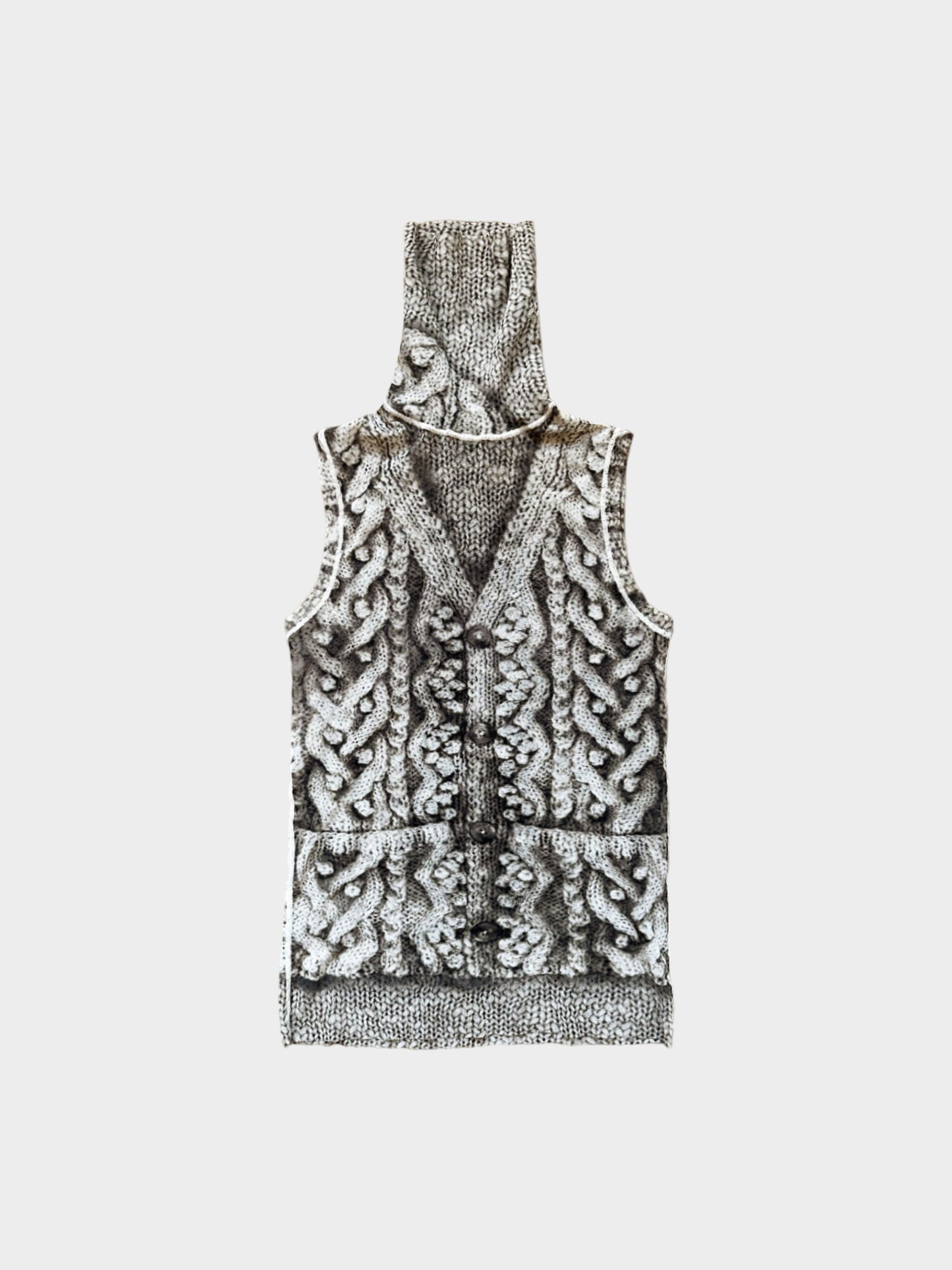 Jean Paul Gaultier 2000s Illusion Cable Knit Printed Mesh High Neck Top and Cardigan Set