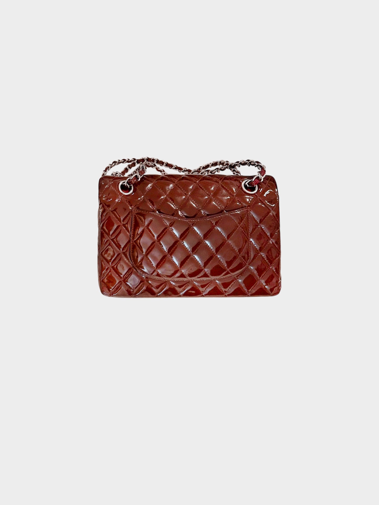 Chanel 2009-2010 Burgundy Patent Leather Classic Medium Double Flap Bag