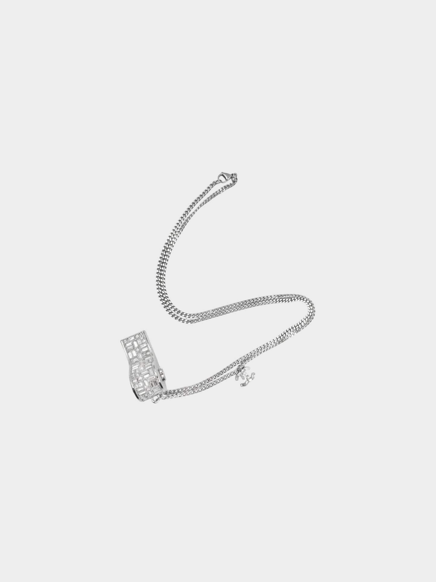 Chanel FW 2019 Silver CC Rhinestone Whistle Necklace