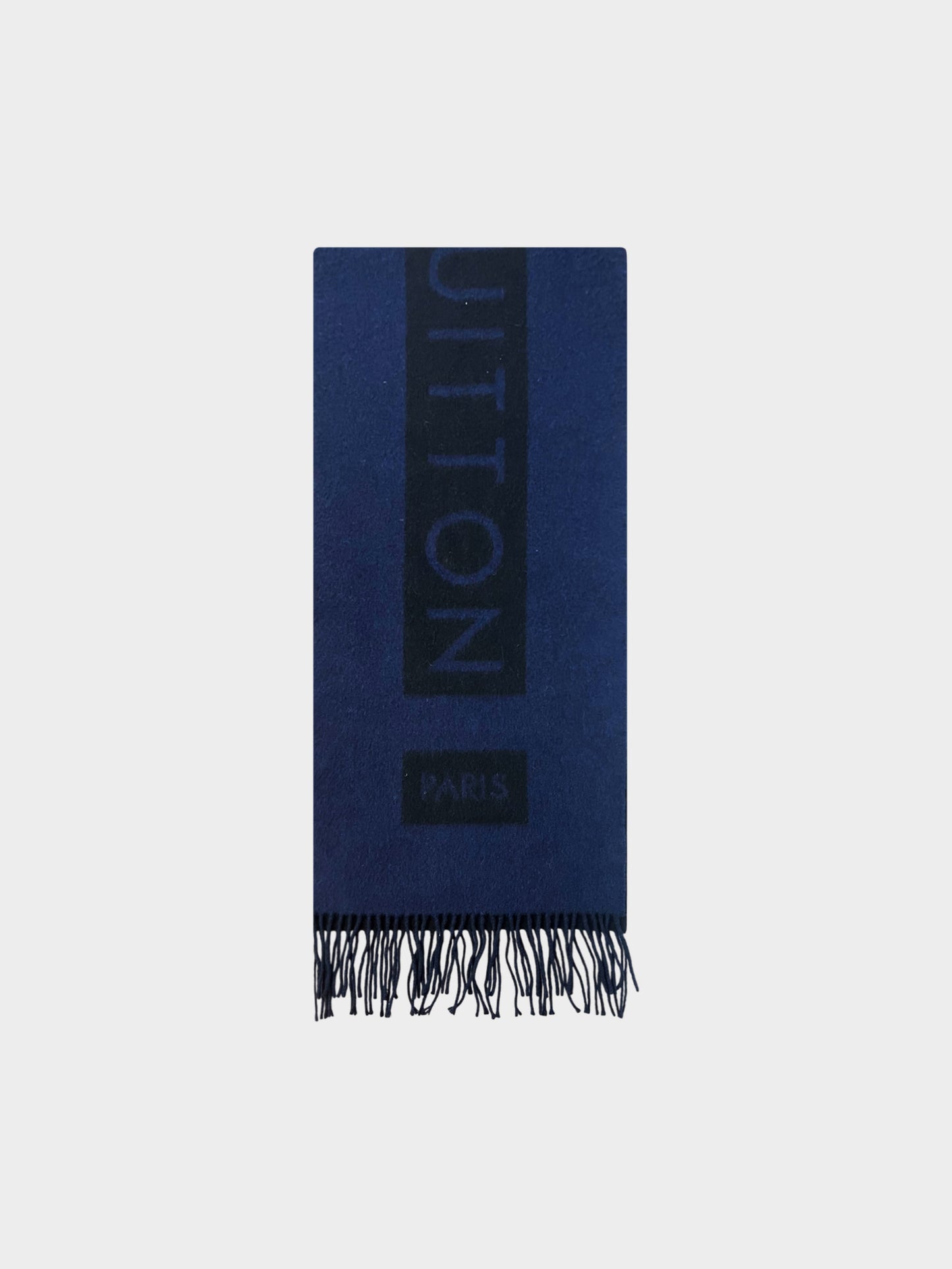 Louis Vuitton Early 2020s Reversible Navy Cashmere Fringed Scarf