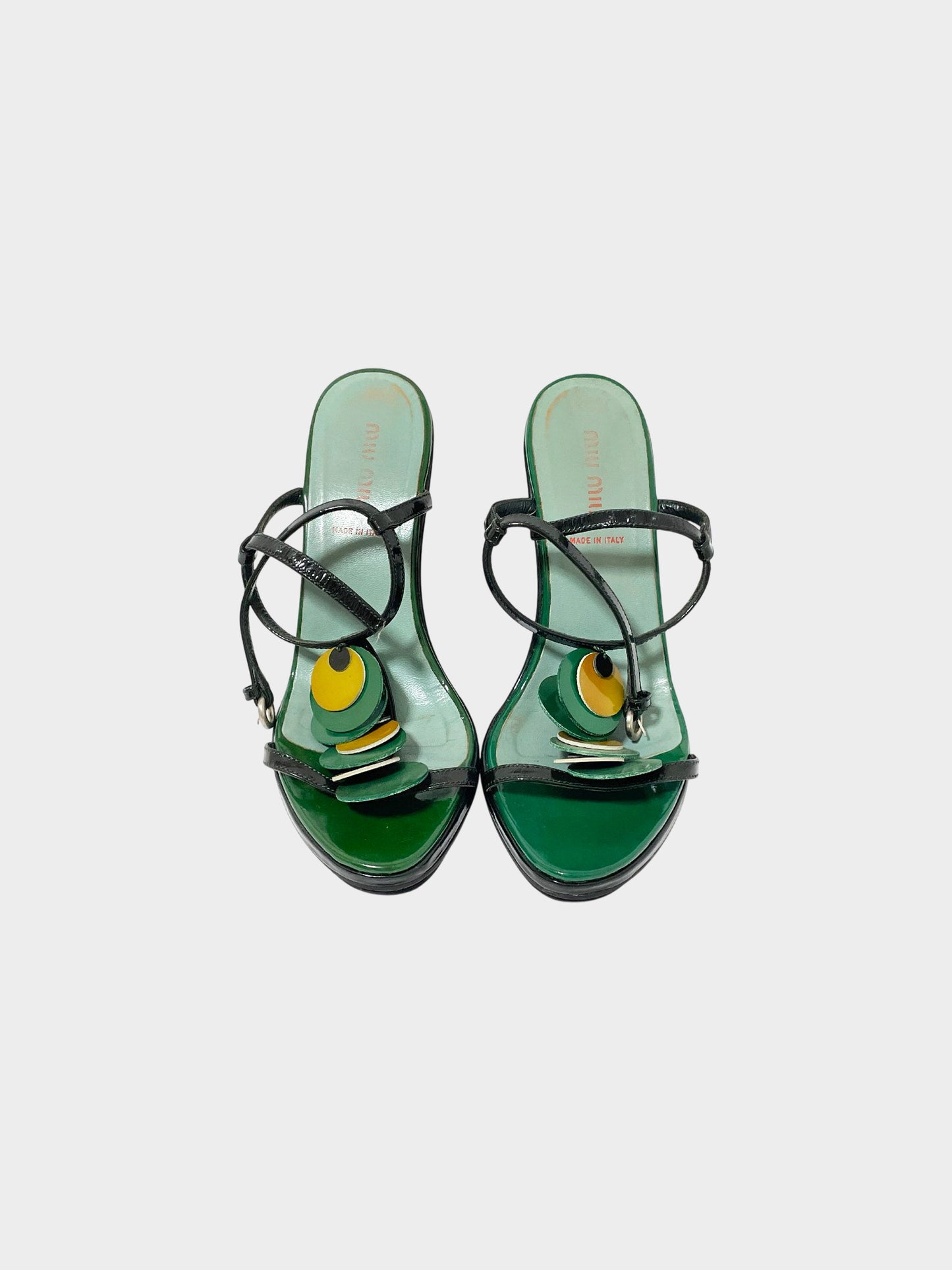Miu Miu SS 2003 Green Foresta Patent Leather Wedge Heels