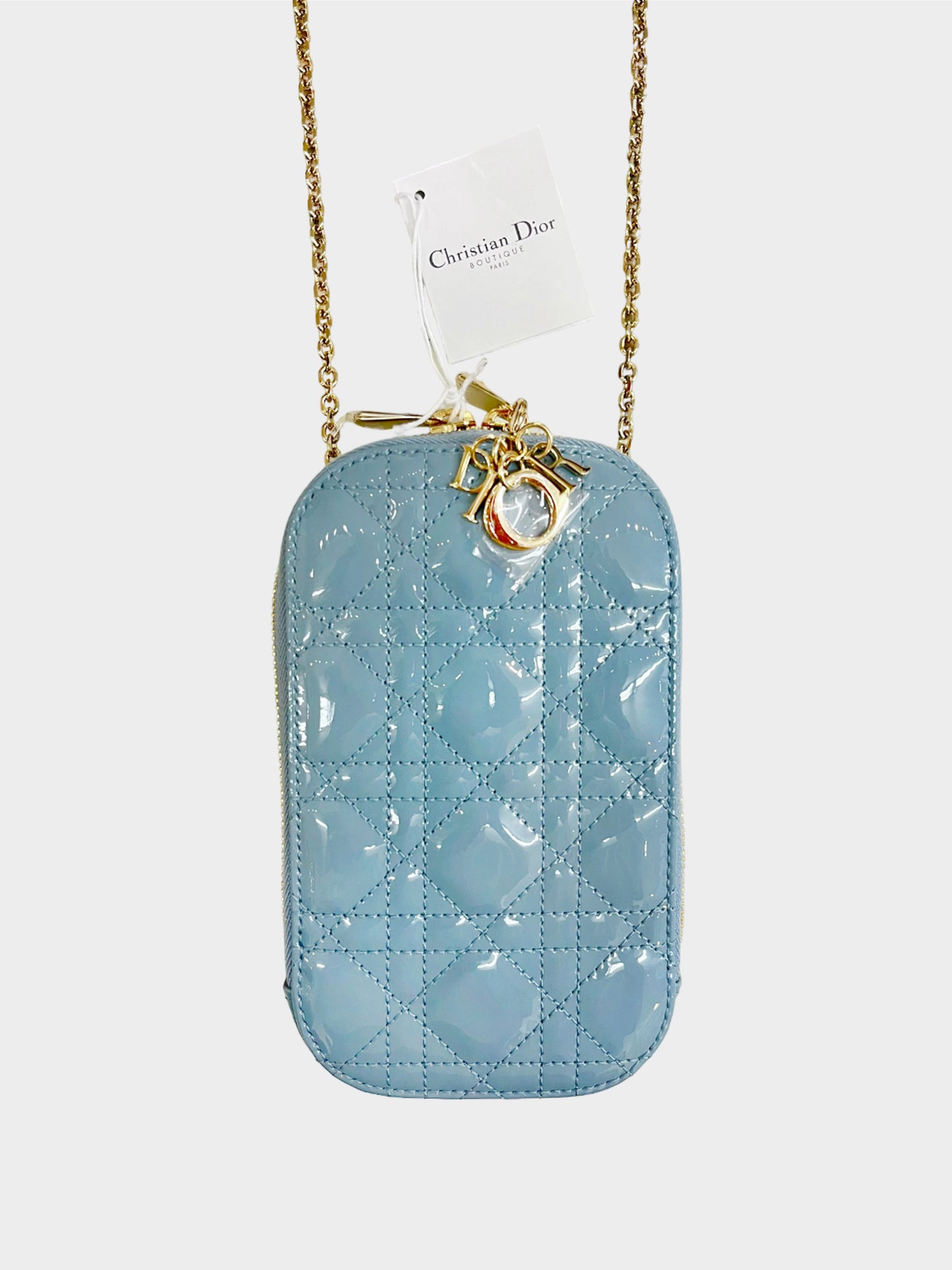 Christian Dior 2022 Blue Patent Leather Lady Dior Phone Holder