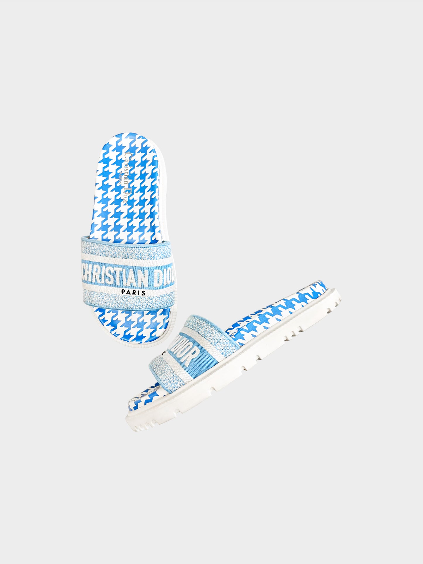 Christian Dior 2022 Blue and White Dway Houndstooth Slides