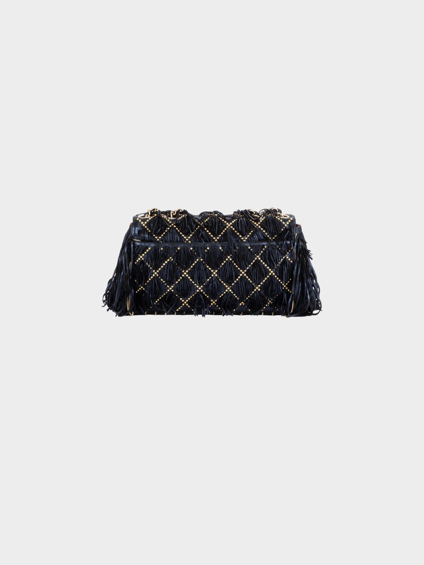Chanel 2014 Navy and Gold Calfskin Metallic Suede Dallas Fringe Medium Flap Bag