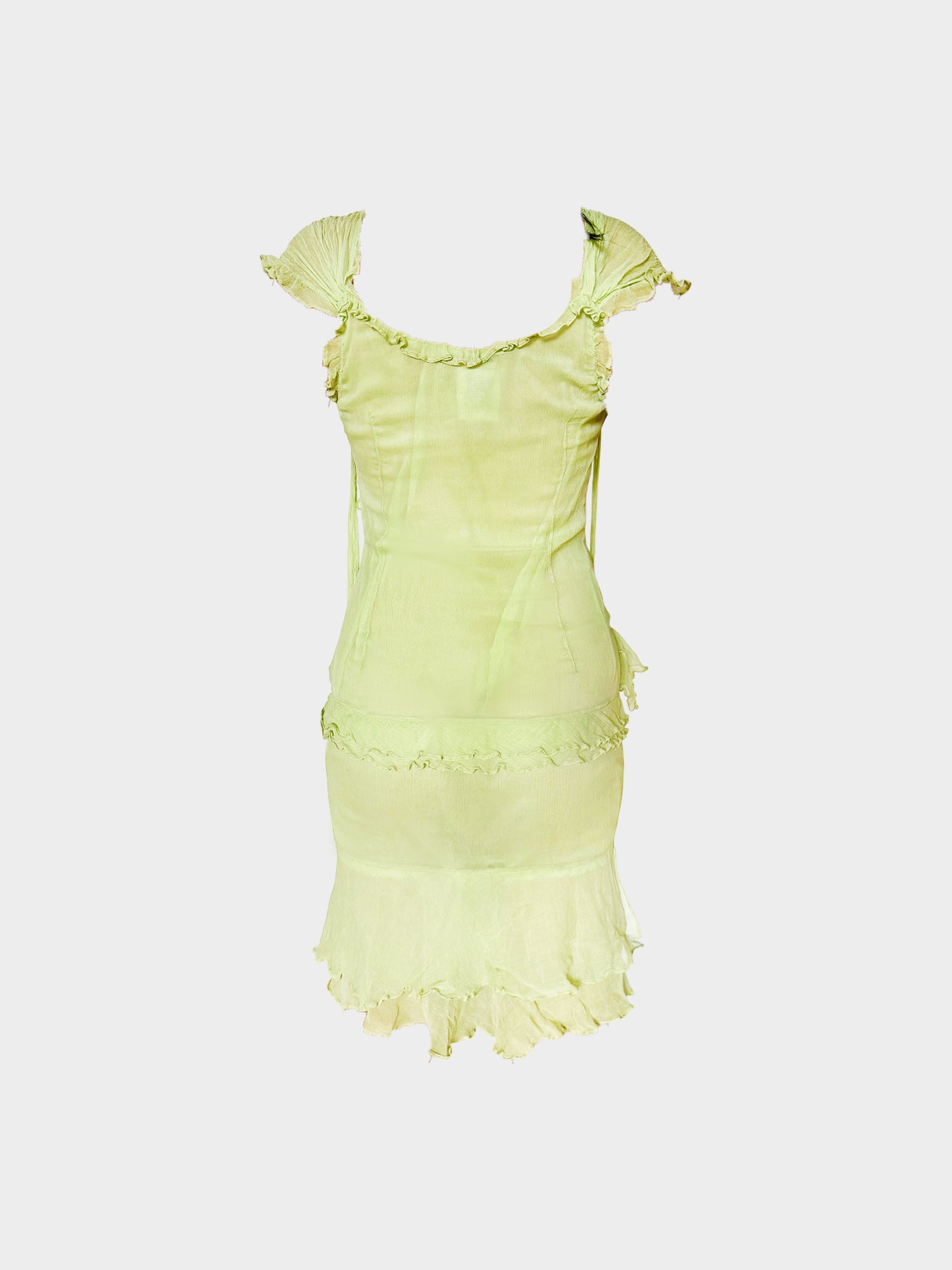 Dolce and Gabbana 2000s Green Silk Chiffon Ruffled Dress