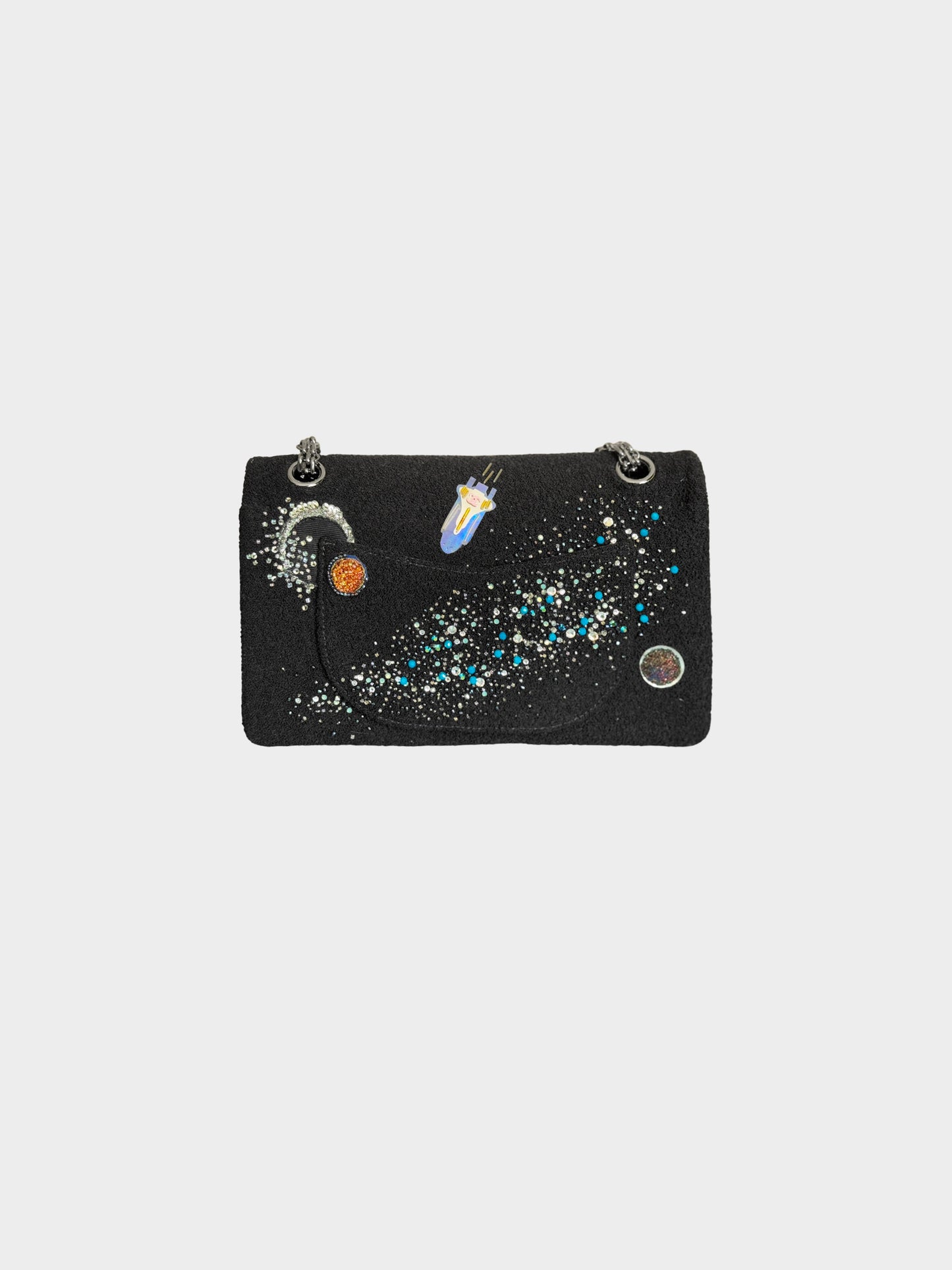 Chanel FW 2017 Limited Edition Black Tweed Space Motif 2.55 Double Flap Bag