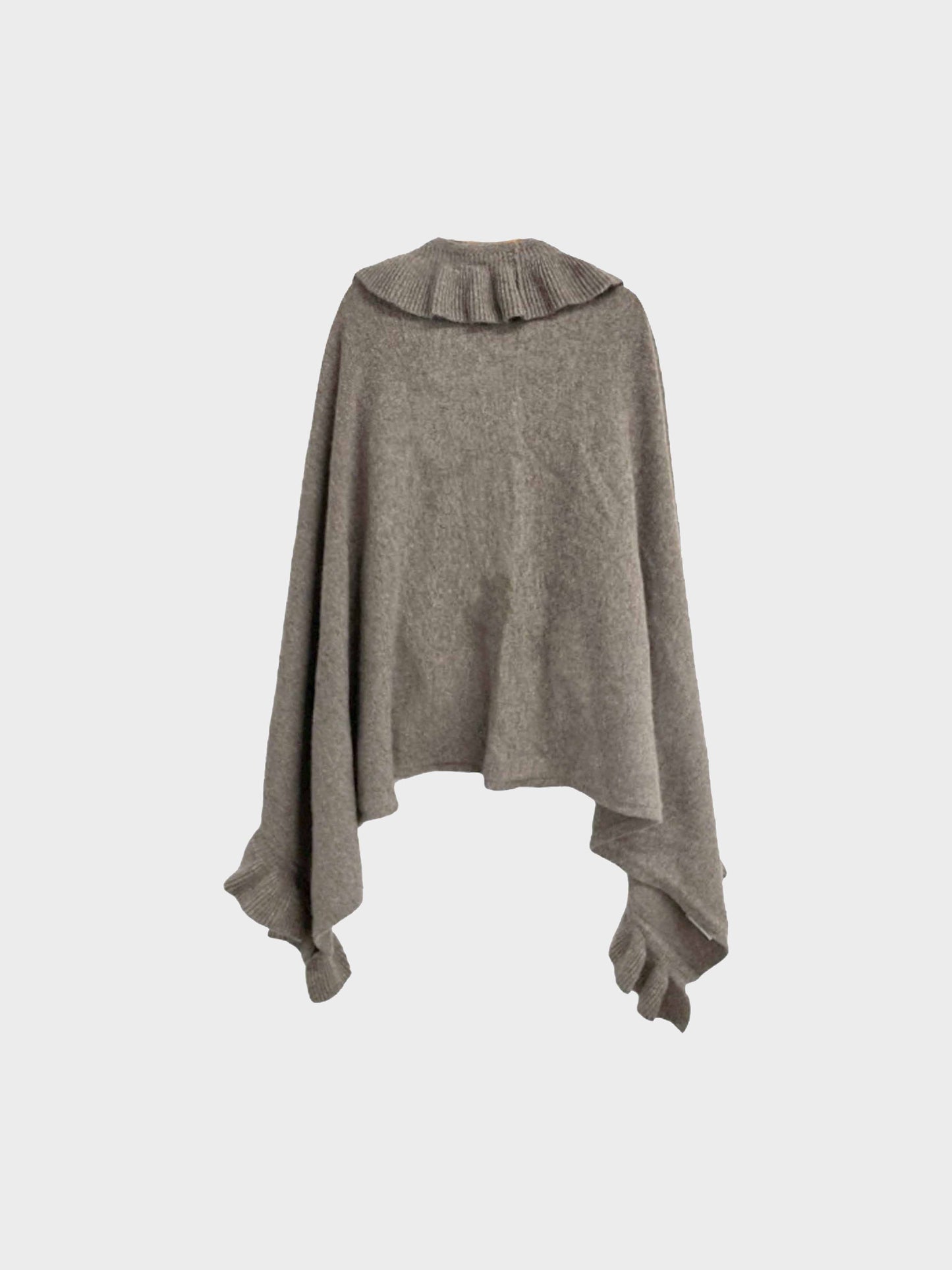 Chloé 2000s Grey-Beige Angora and Wool Ruffled Cape/Poncho