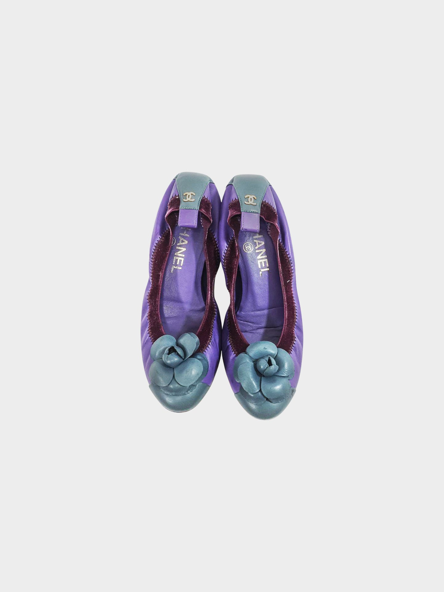 Chanel 2000s Purple and Blue Leather Camellia Ballet Flats