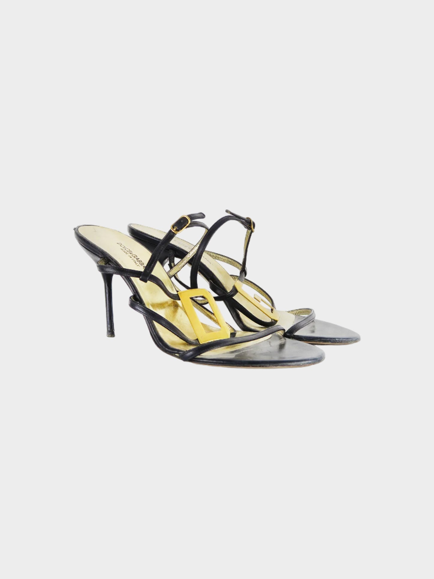 Dolce and Gabbana SS 2003 Black and Gold Strappy Heels