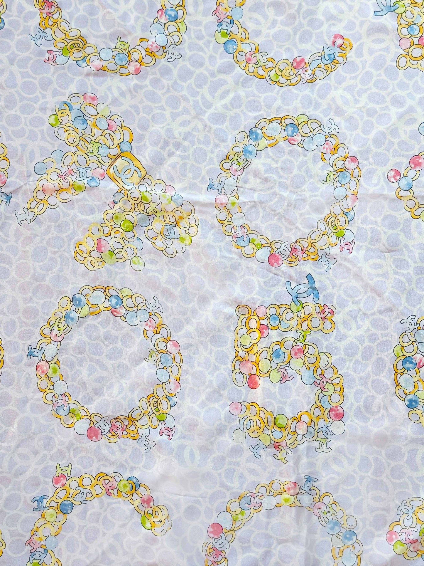 Chanel 1990s Multicolor Coco Printed Silk Scarf