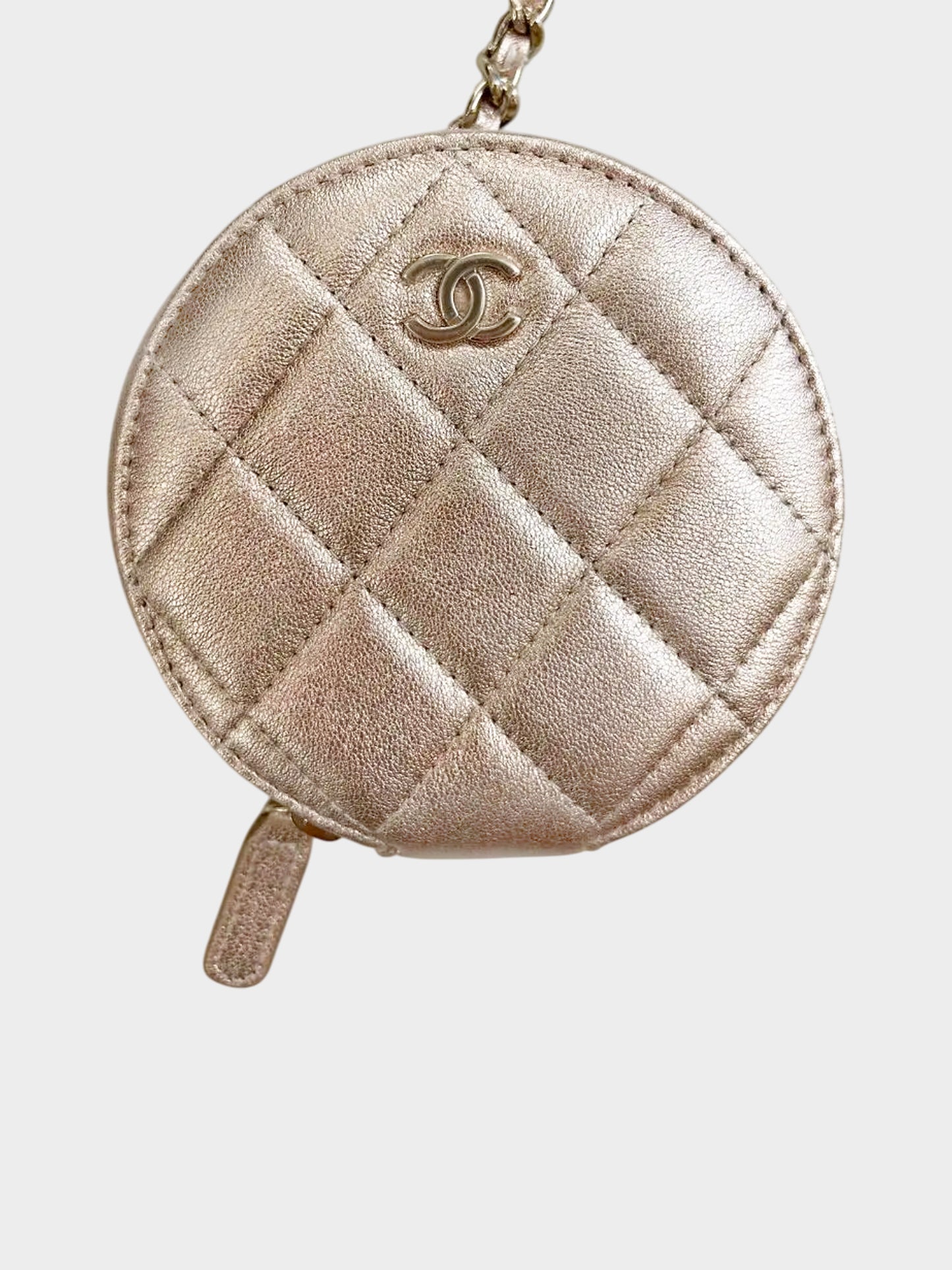 Chanel 2024 Metallic Champagne Gold VIP Clip-on coin Purse and Airpods Holder