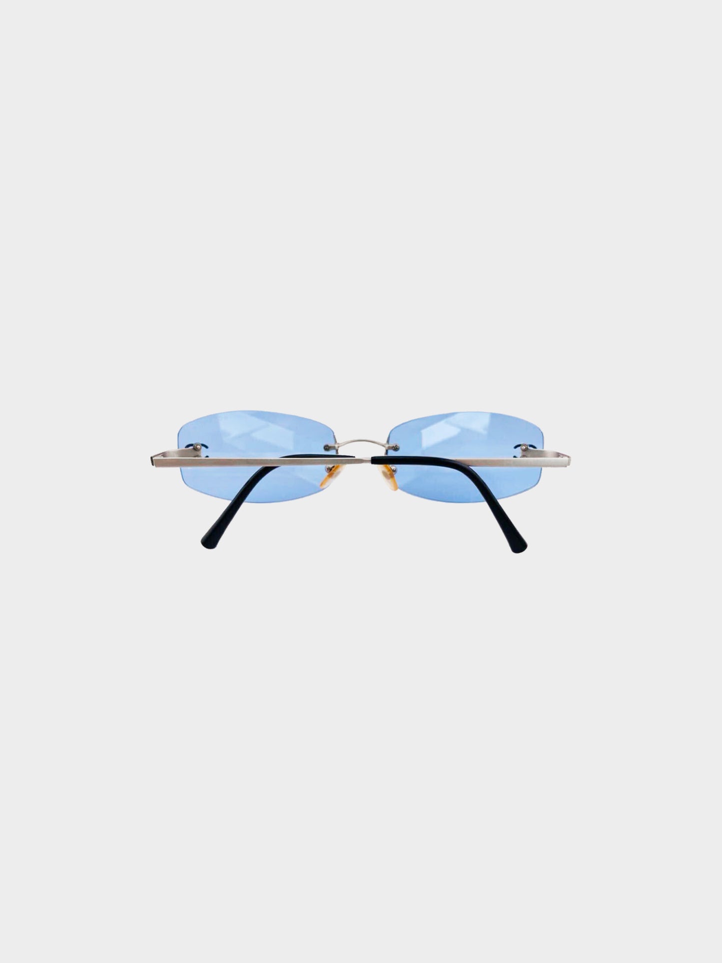 Chanel by Karl Lagerfeld 2000s Blue Tinted CC Logo Embellished Rimless Sunglasses