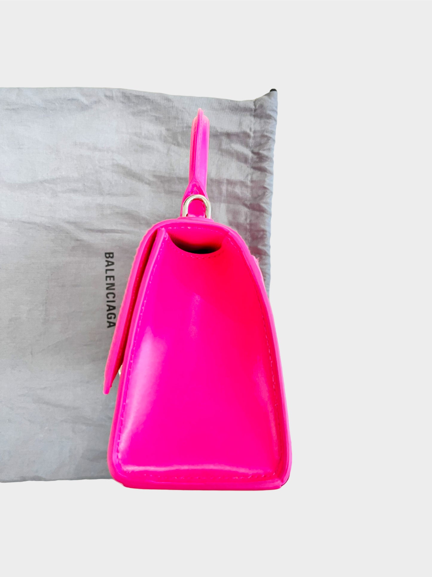 Balenciaga 2023 Hot Pink XS Hourglass Two-Way Leather Bag