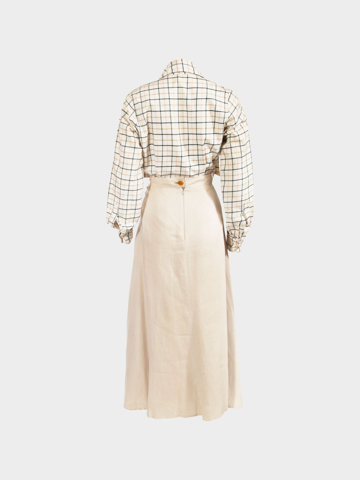 Vivienne Westwood 1993 Beige and Green Check Pattern Cotton Shirt and Ivory Long Skirt Set