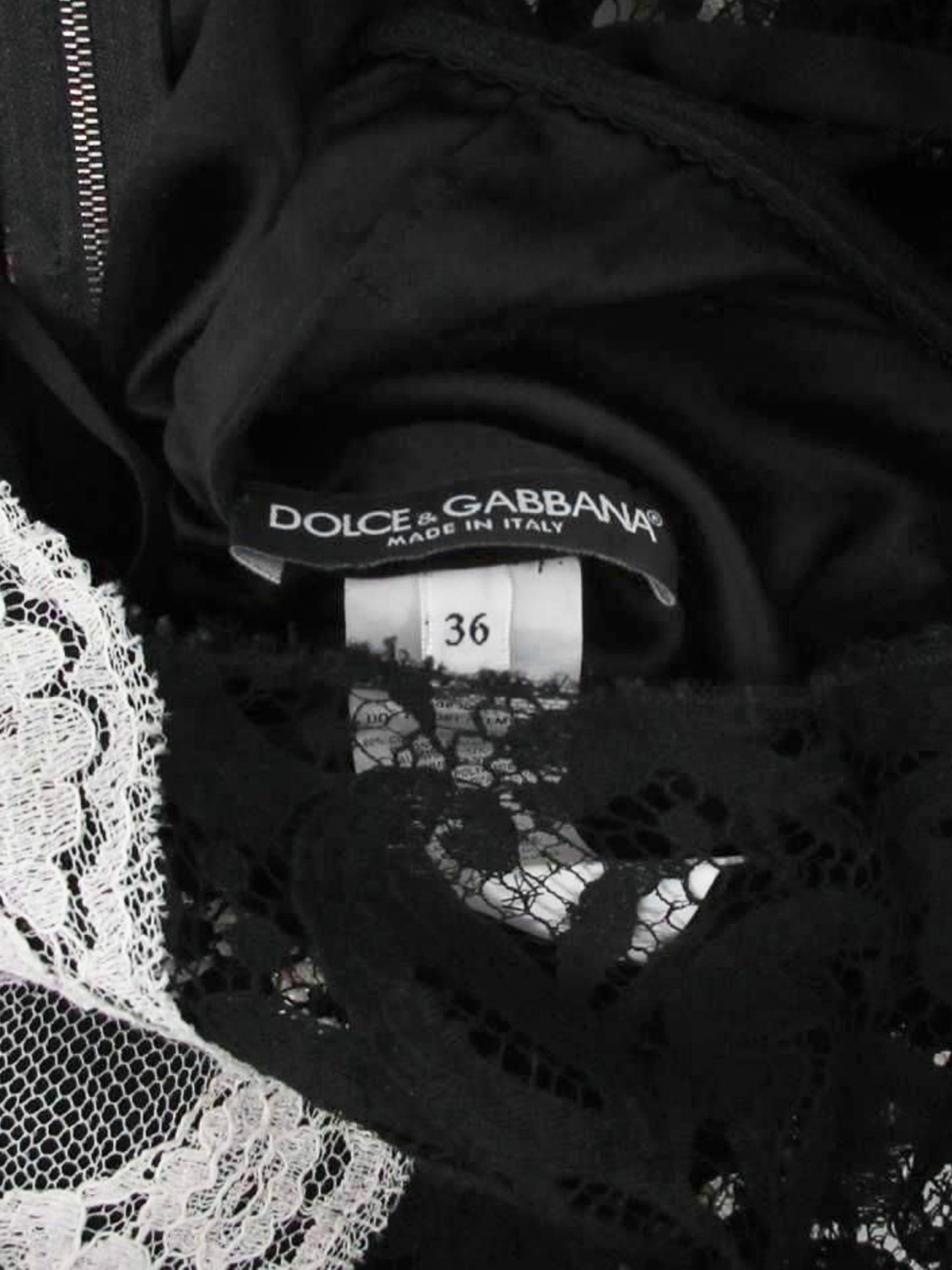 Dolce and Gabbana 2010s Black and White Floral Lace Dress