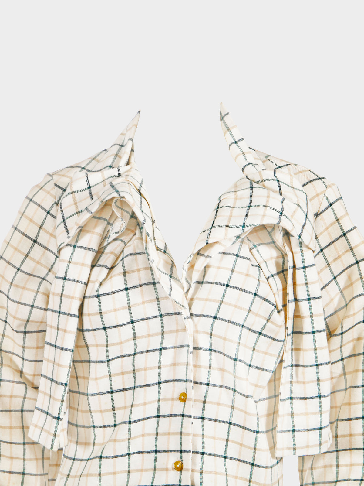 Vivienne Westwood 1993 Beige and Green Check Pattern Cotton Shirt and Ivory Long Skirt Set