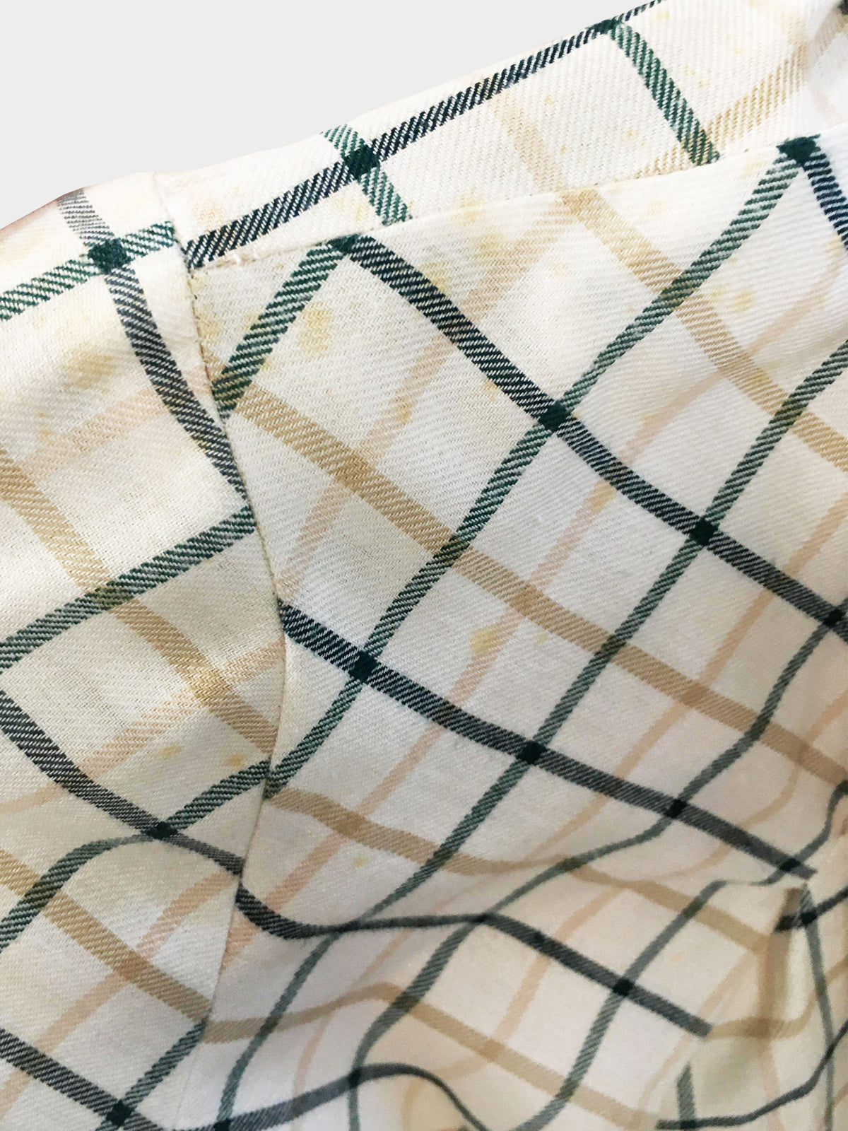 Vivienne Westwood 1993 Beige and Green Check Pattern Cotton Shirt and Ivory Long Skirt Set