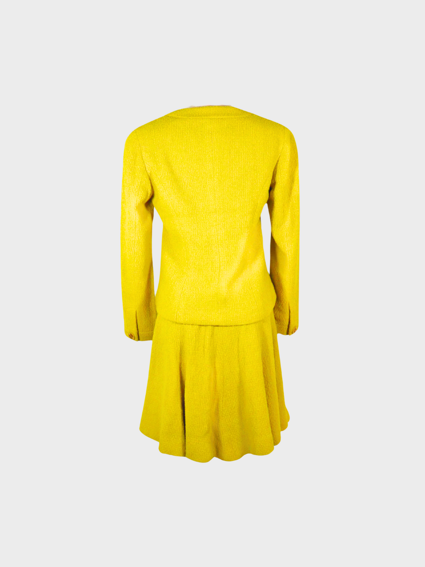 Chanel 1990s Yellow Wool Jacket and Flared Skirt Set