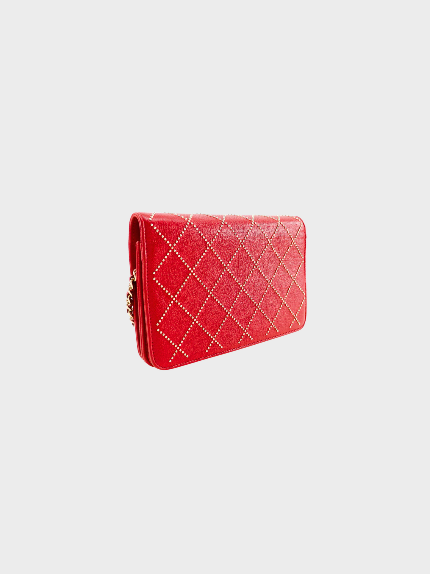 Chanel 2019 Red Studded Matelasse Chain Wallet