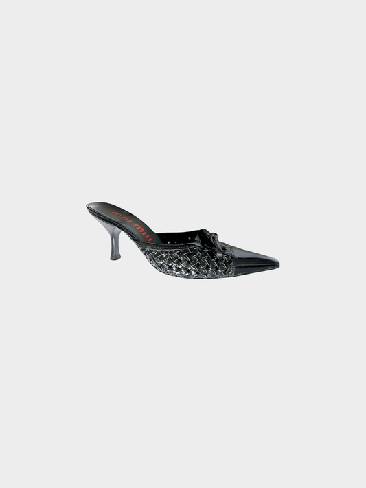 Miu Miu 2000s Black Woven Bow Tie Kitten Heels