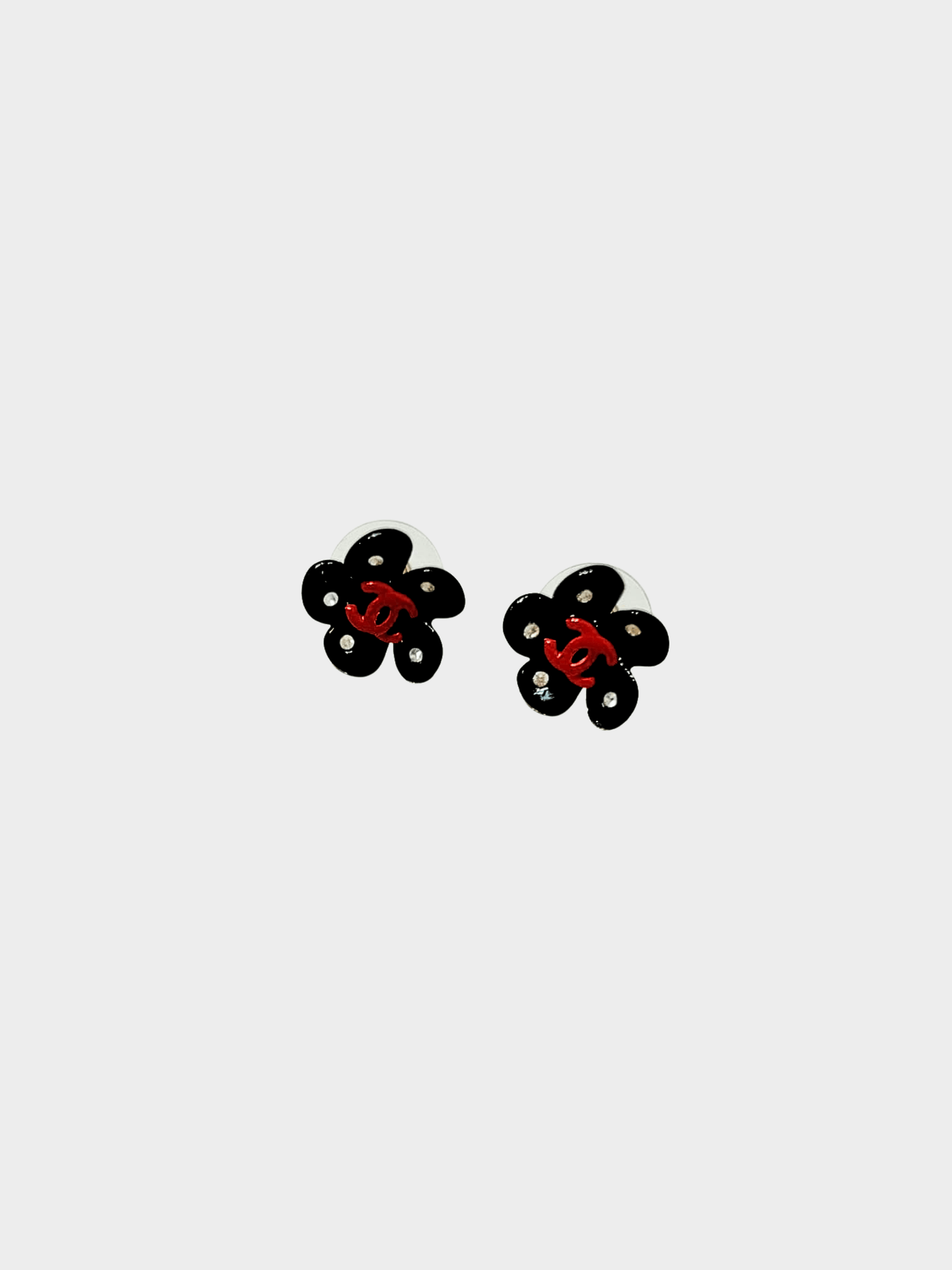 Chanel 2000s Black Camellia Flower Earrings