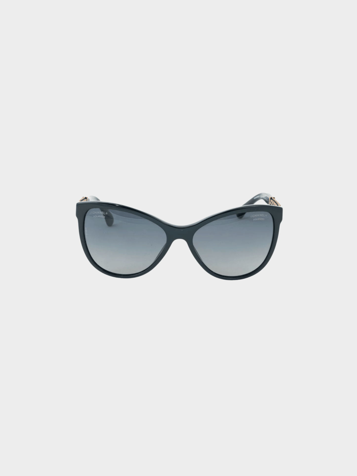Chanel 2010s Black Chain-Temple Butterfly Sunglasses