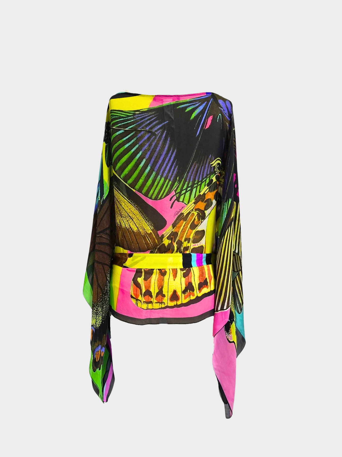 Roberto Cavalli 2000s Multicolour Silk Kaftan Poncho Top