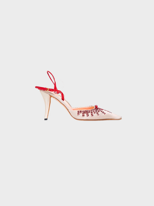 Prada SS 2000 Beige Beaded Satin Heels