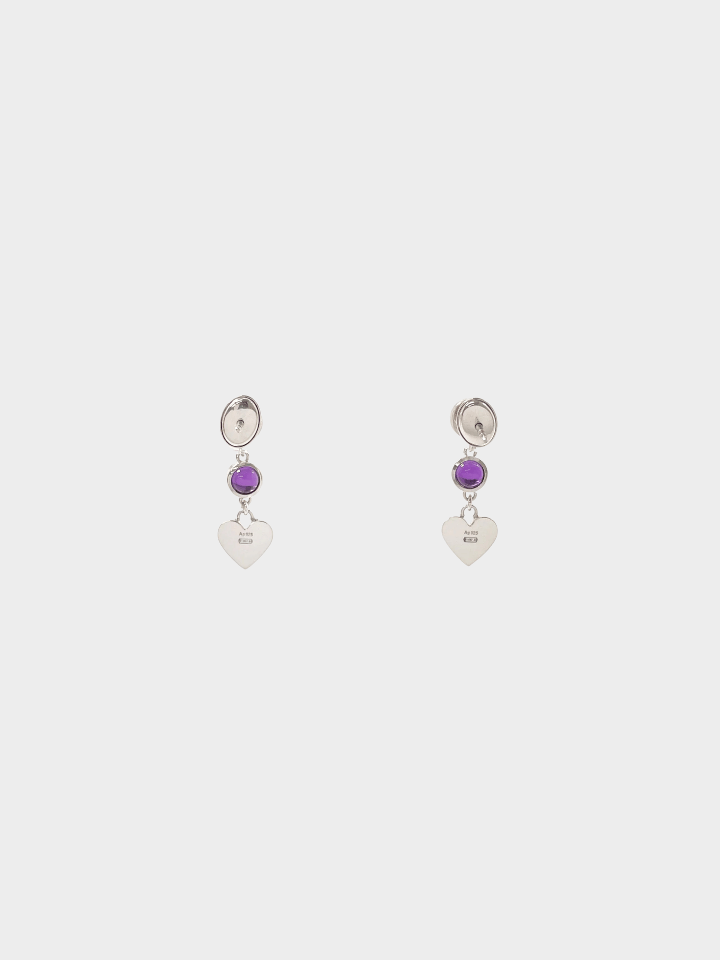 Gucci 2000s Silver Amethyst Heart Motif Earrings