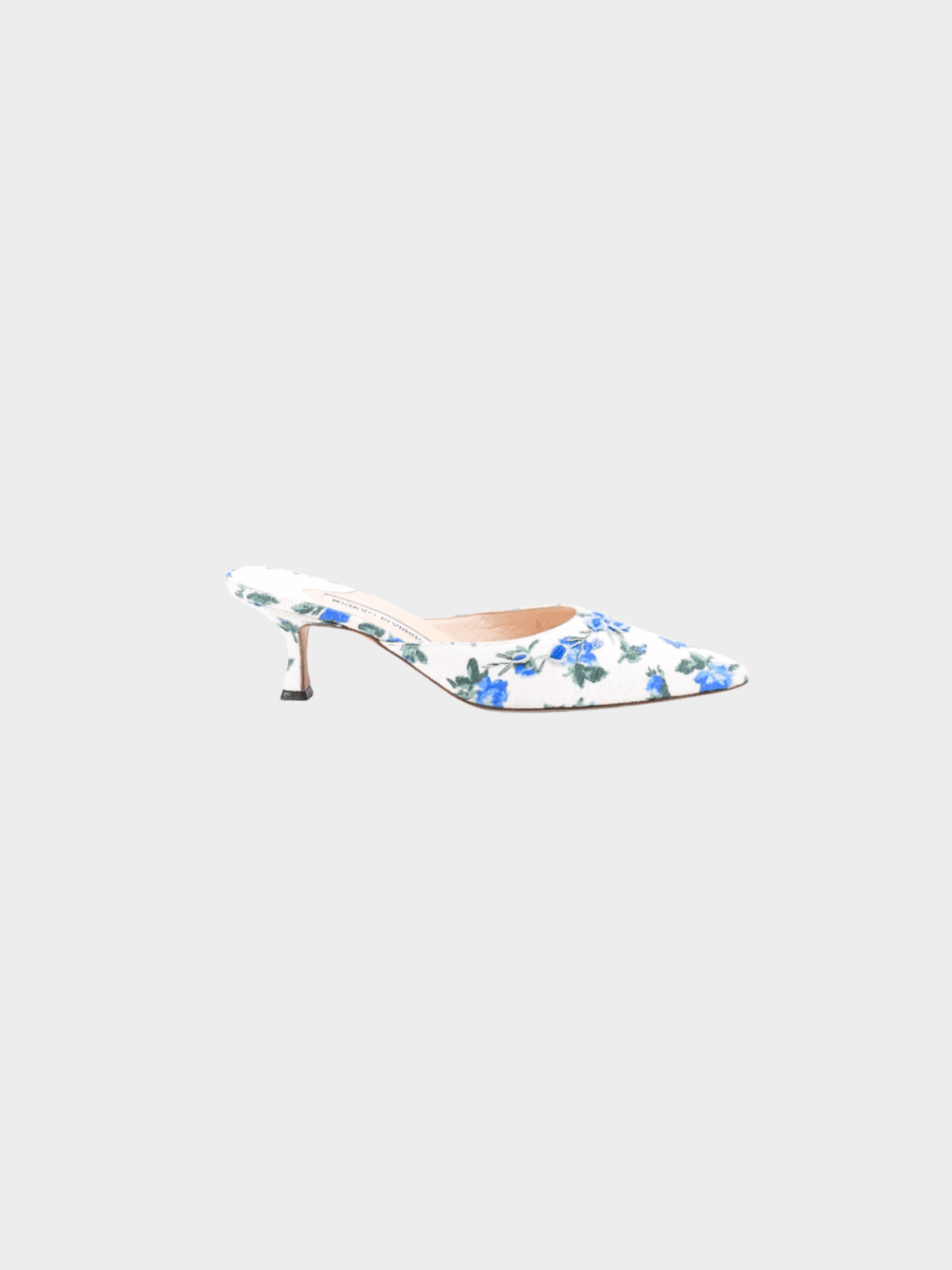 Manolo Blahnik 2000s Blue Floral Mule Heels