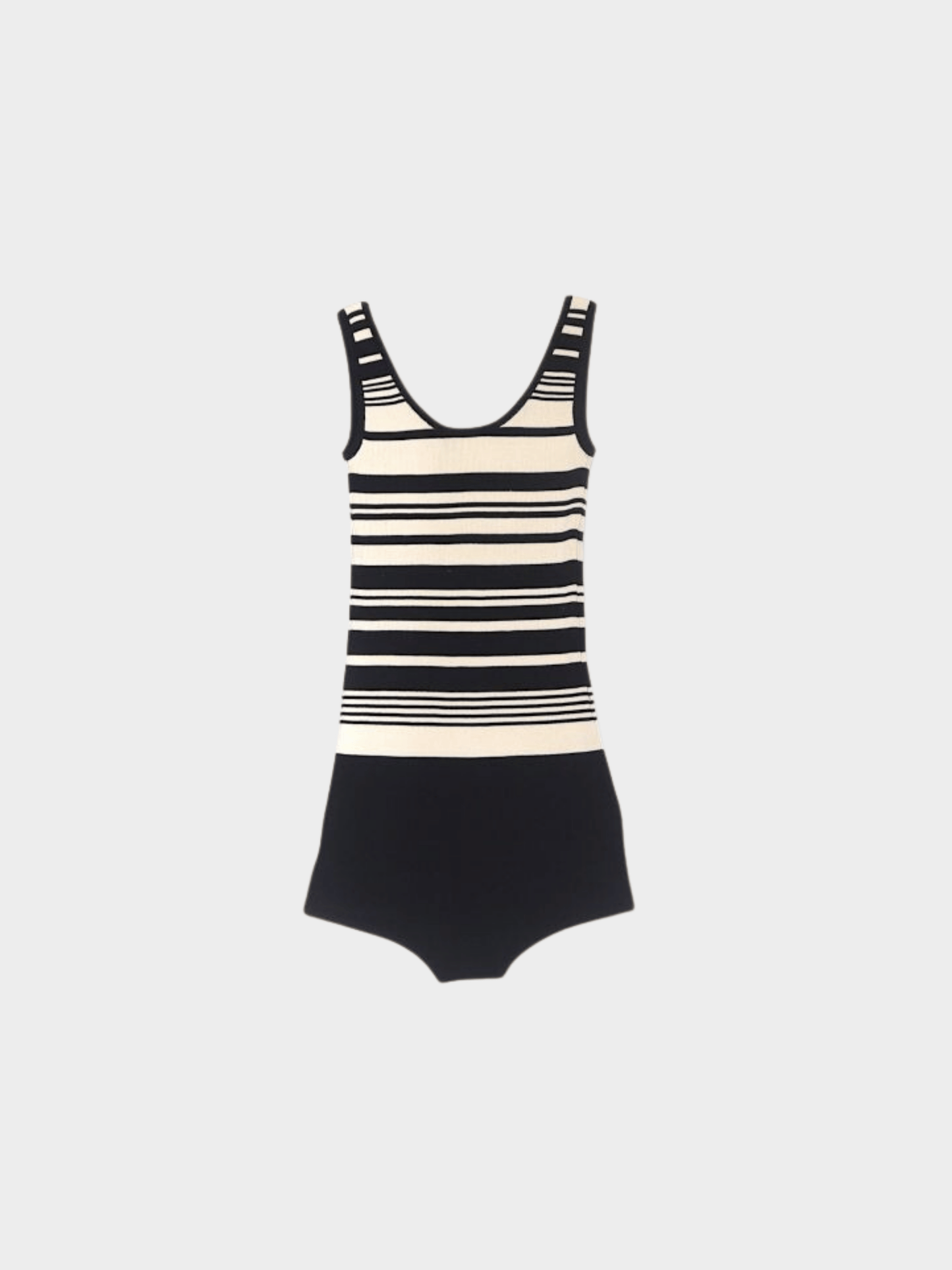 Chanel 1998 CC Logo Embroidered Striped All-in-One Bodysuit