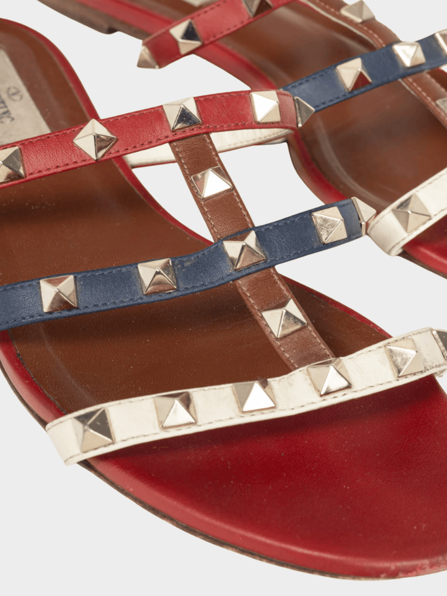 Valentino Garavani 2019 Navy, Red, and White Rockstud Flat Mule Sandals