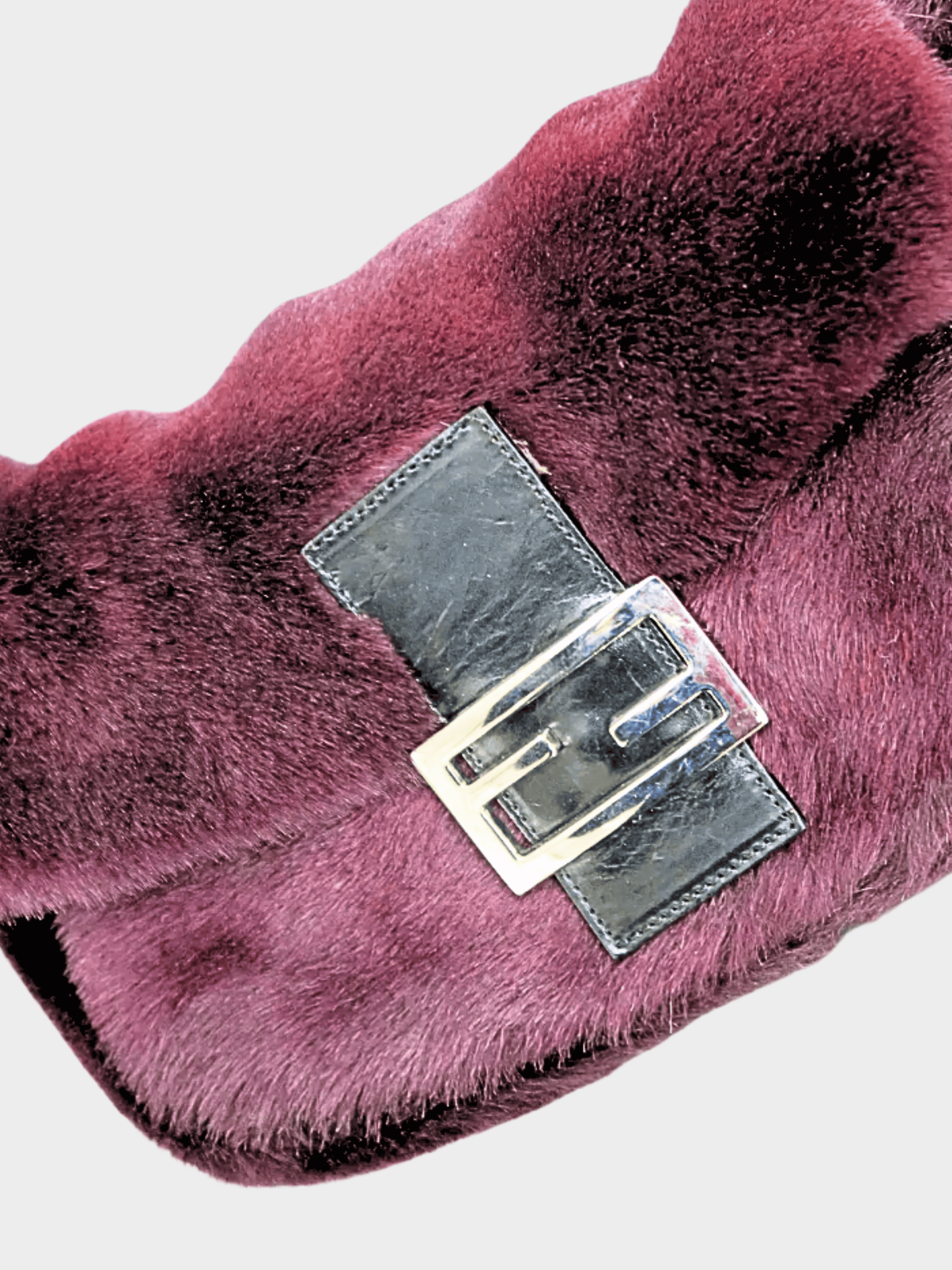 Fendi 2000s Plum Fur and Leather Baguette Bag