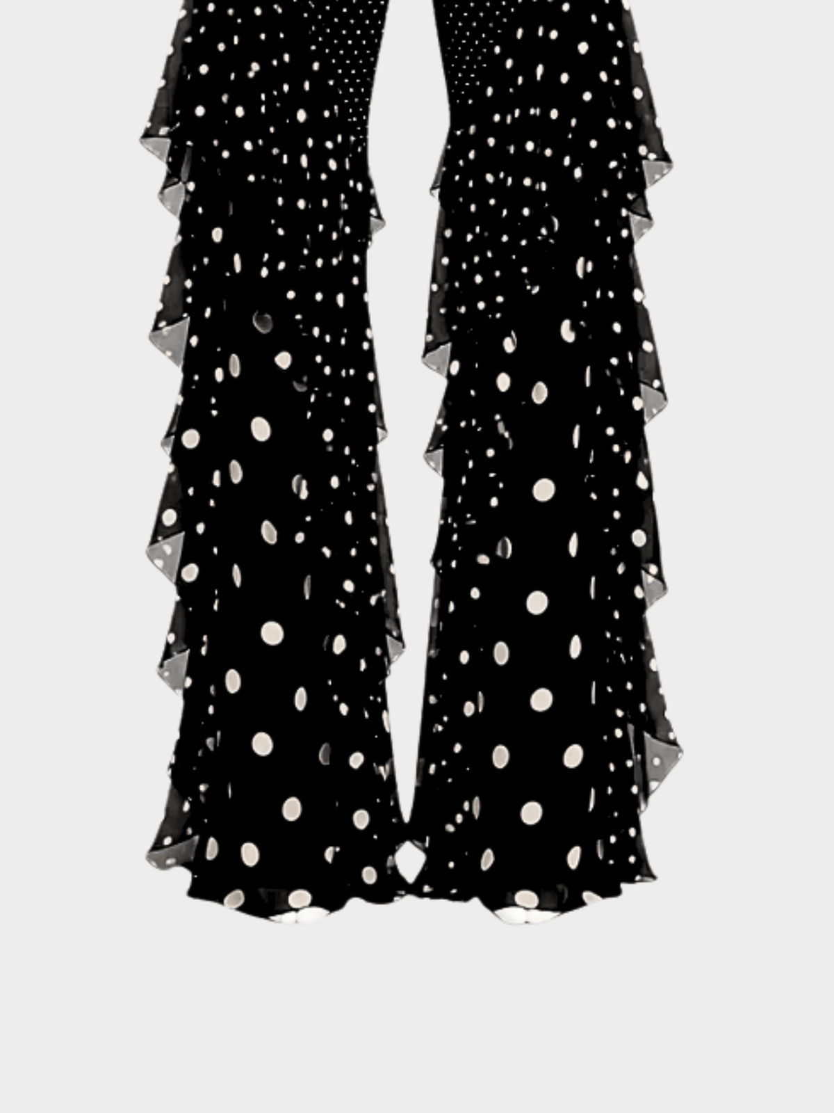 Valentino SS 2002 Runway Black Polka Dot Ruffle Silk Pants