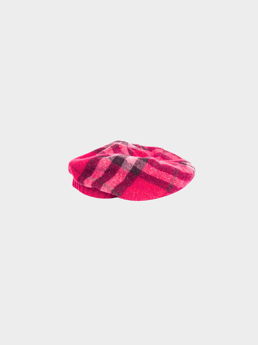 Burberry 2000s Pink Speckled-Check Wool Flannel Beret