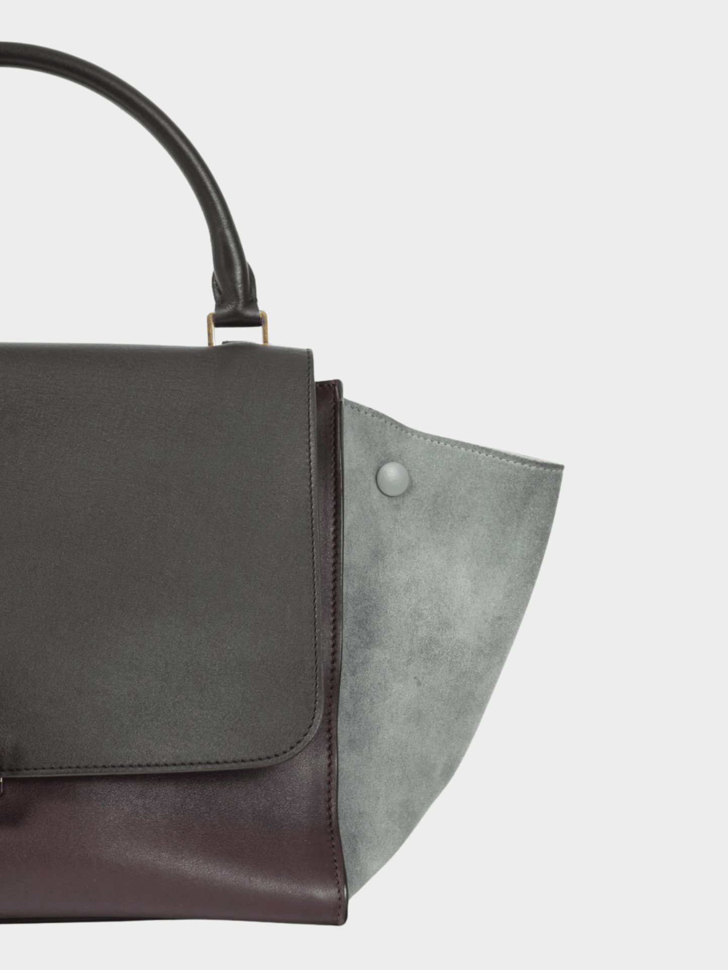 Celine 2010s Trapeze Medium Brown, Burgundy & Grey Leather & Suede Tote