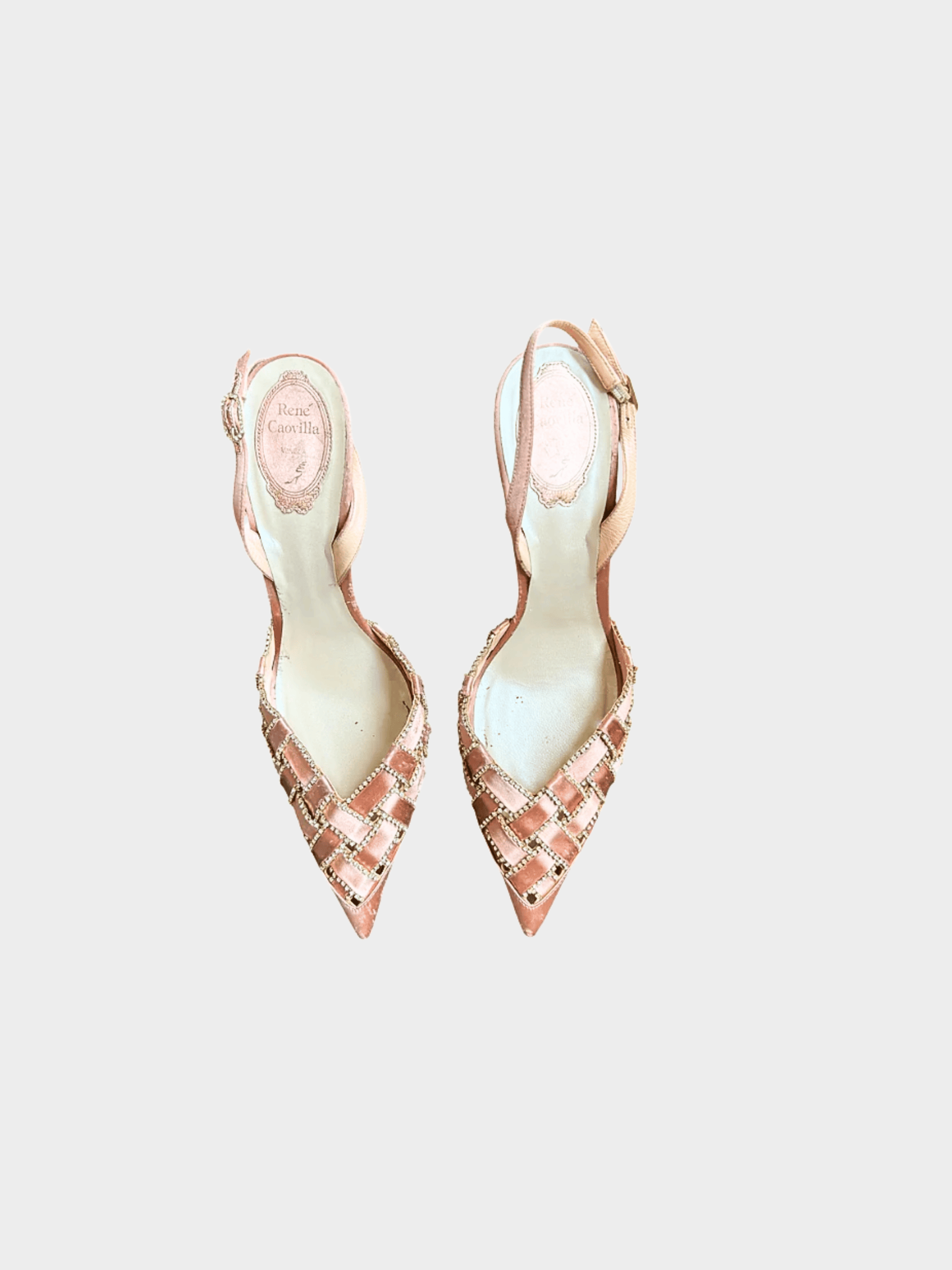 René Caovilla 2010s Pink Satin Juliette Slingback Heels