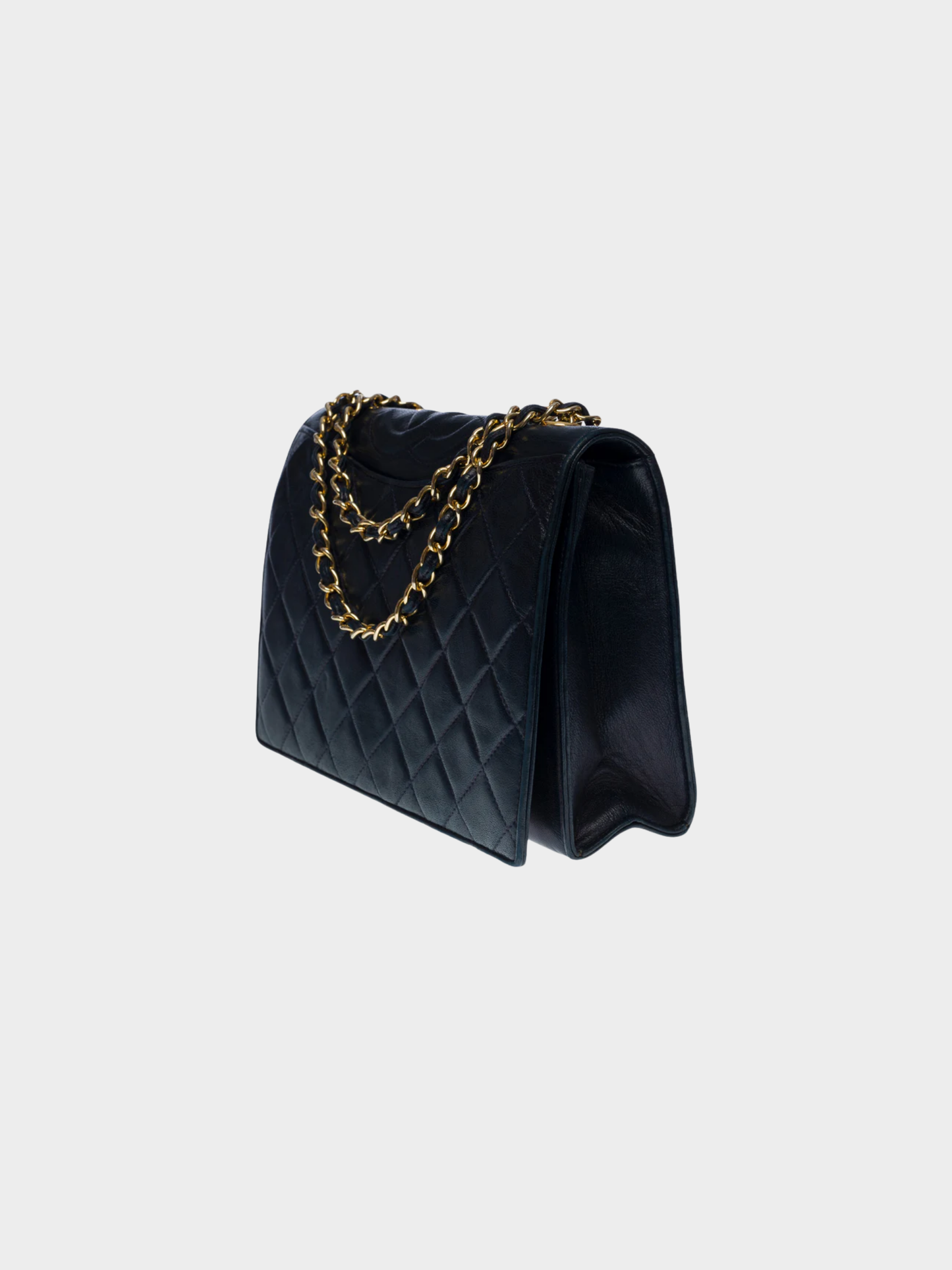 Chanel 1990s Navy Leather Full Flap Handbag